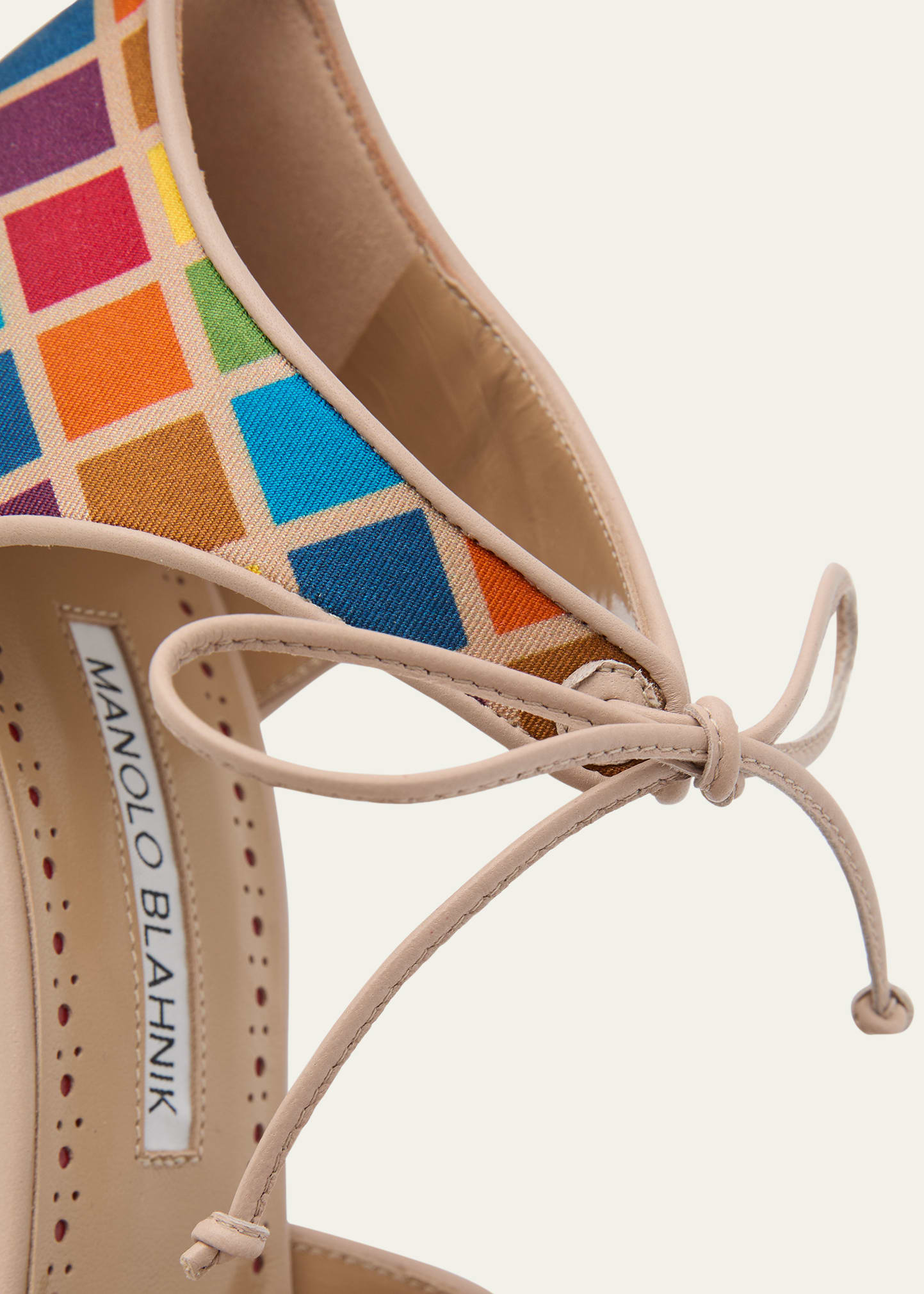 Manolo Blahnik Estho Multicolor Silk Ankle-Tie Pumps