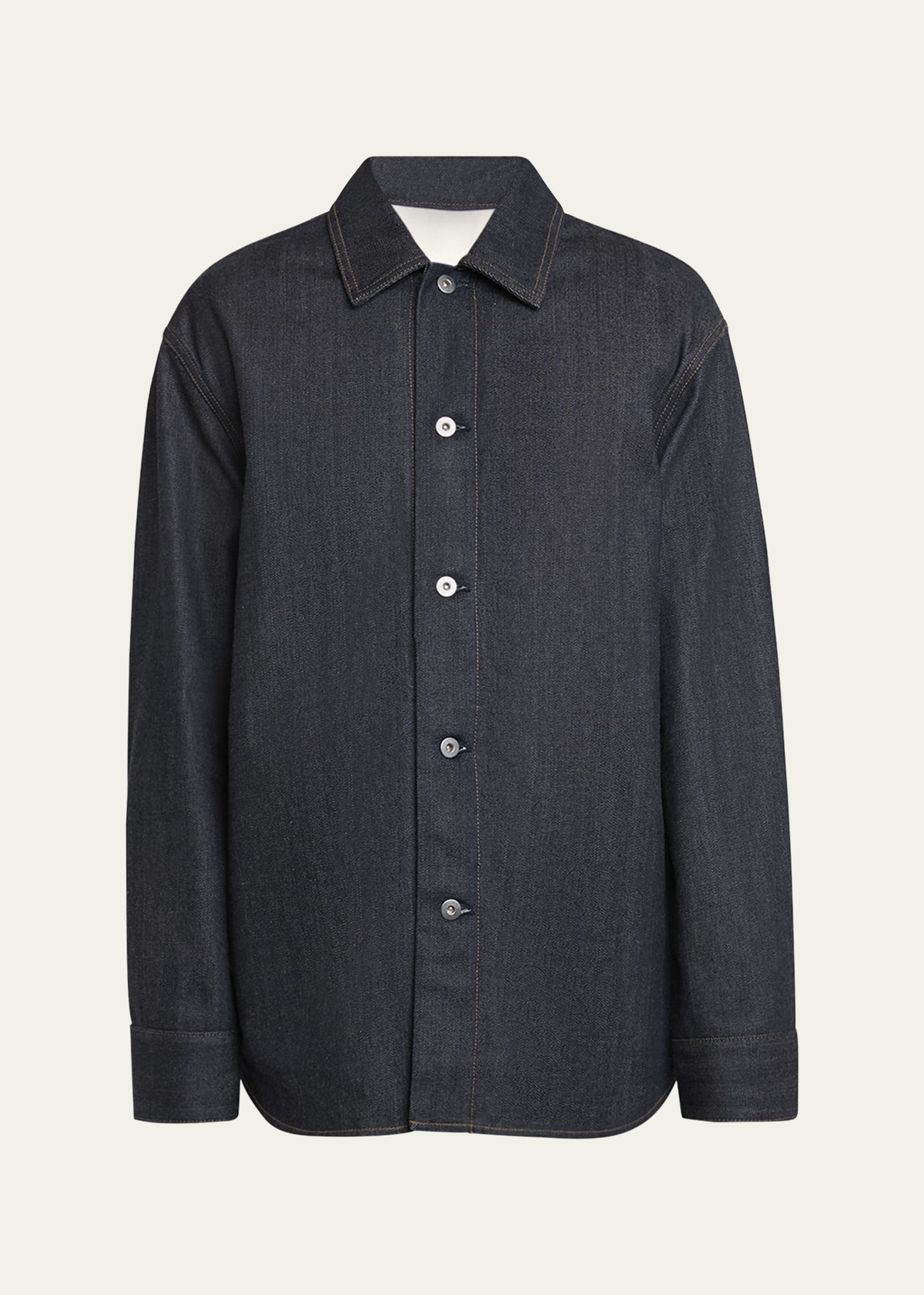 Jil Sander Men's Denim Overshirt with Leather Patch