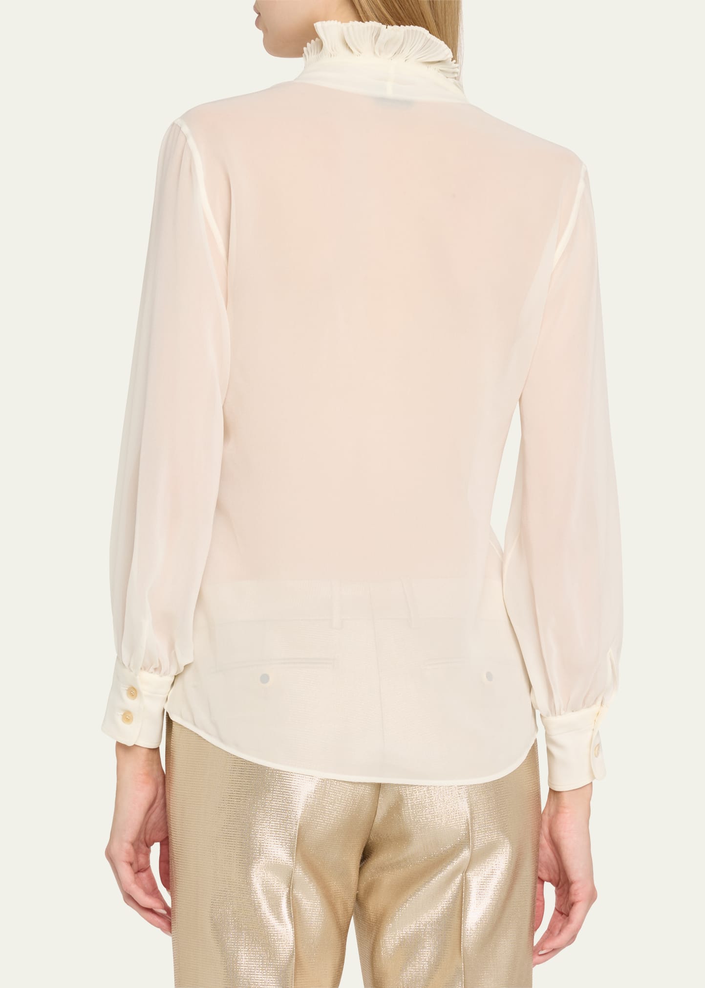 TOM FORD Pleated Puff Sleeve Blouse with Ruffle Trim - Bergdorf