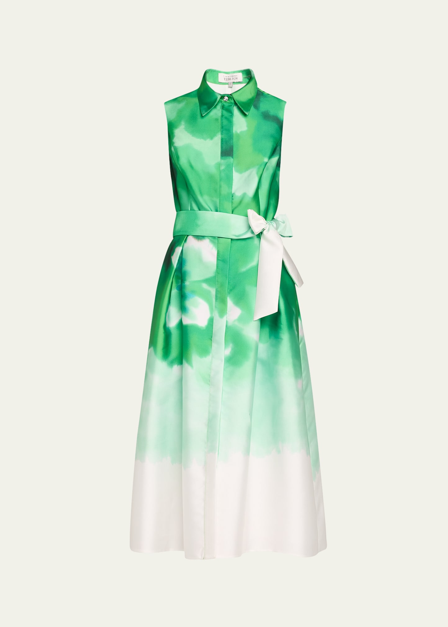 Watercolor-Print Mikado Midi Shirtdress