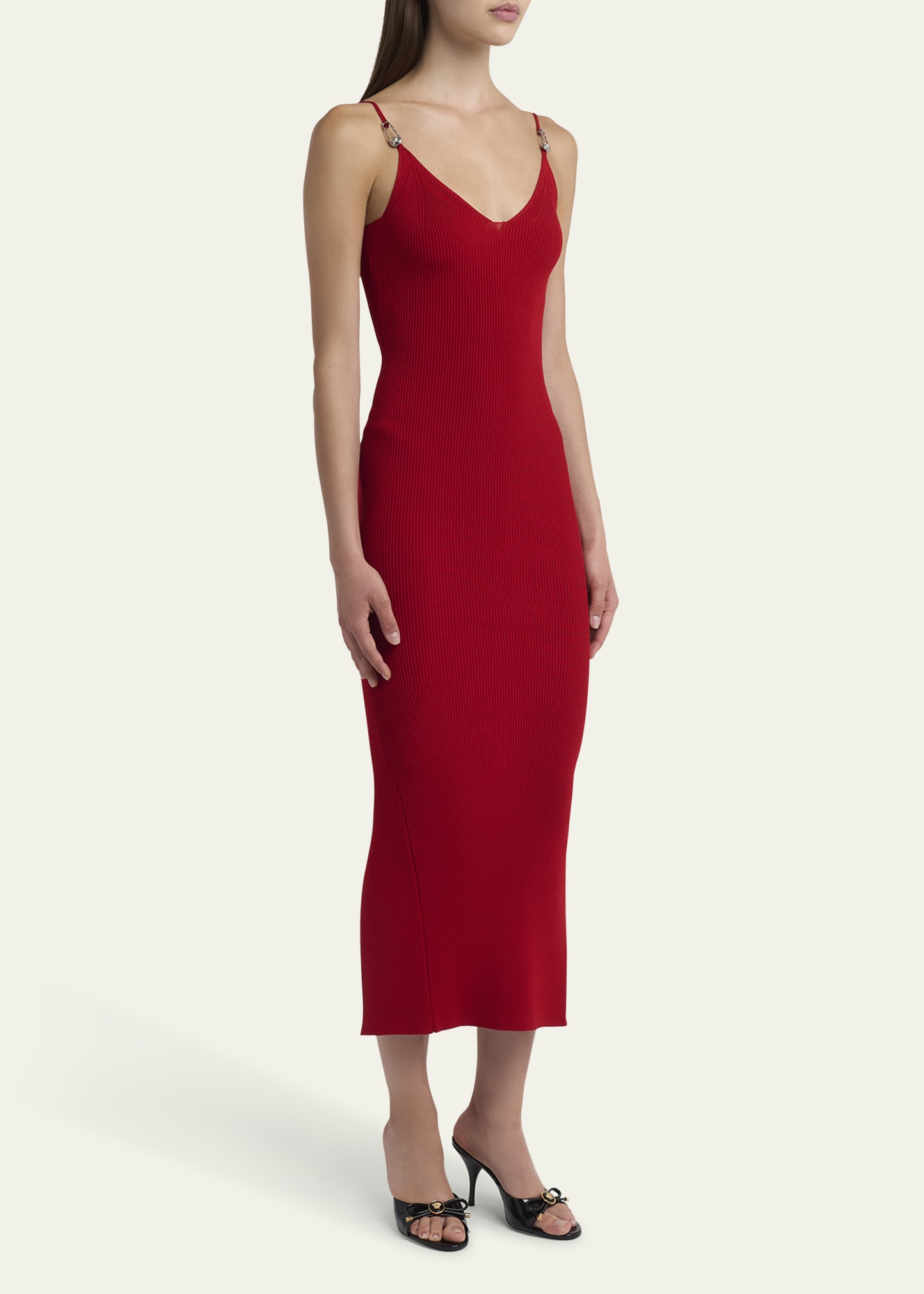 Versace Safety-Pin Straps Rib Knit Midi Dress - Bergdorf Goodman