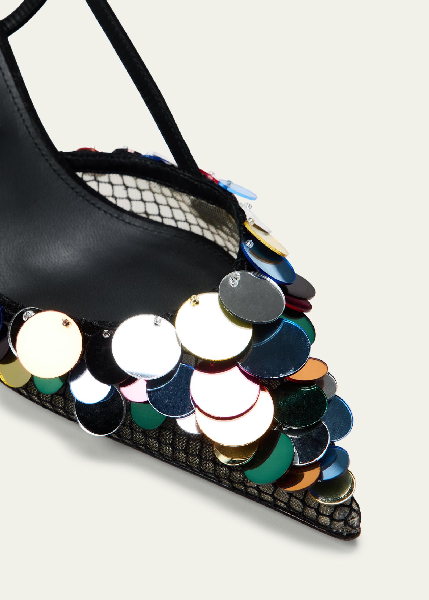 Aquazzura Can Can Sequin Mesh Suede Slingback Pumps - Bergdorf Goodman