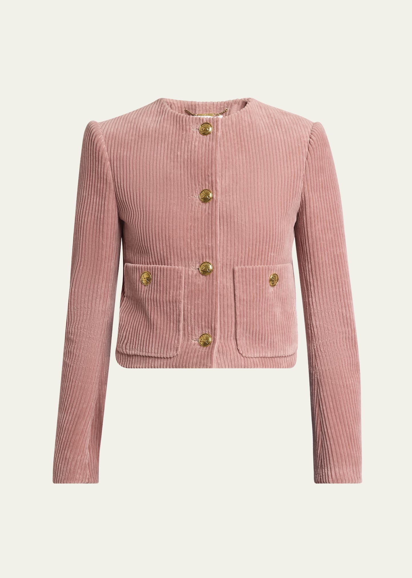 スーツ CHLOE Women Suit Jackets CH25UVE12012 6H9 PINK Pink Single Breasted Crop Blazer - CHLOÉ - Russocapri