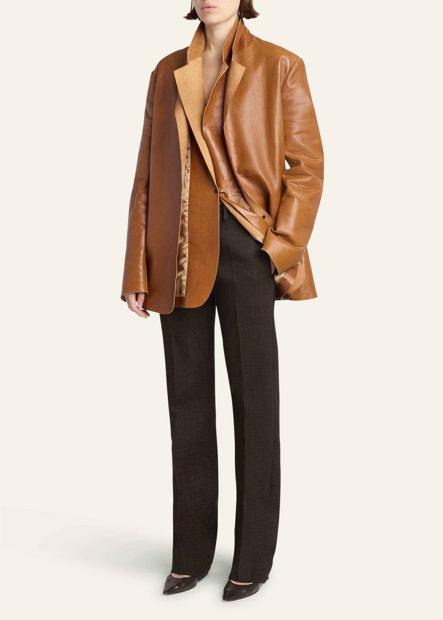 Veste En Cuir LE LYS Style Militaire - Taille 52 EU, Marron, Occasion Très Bon état
