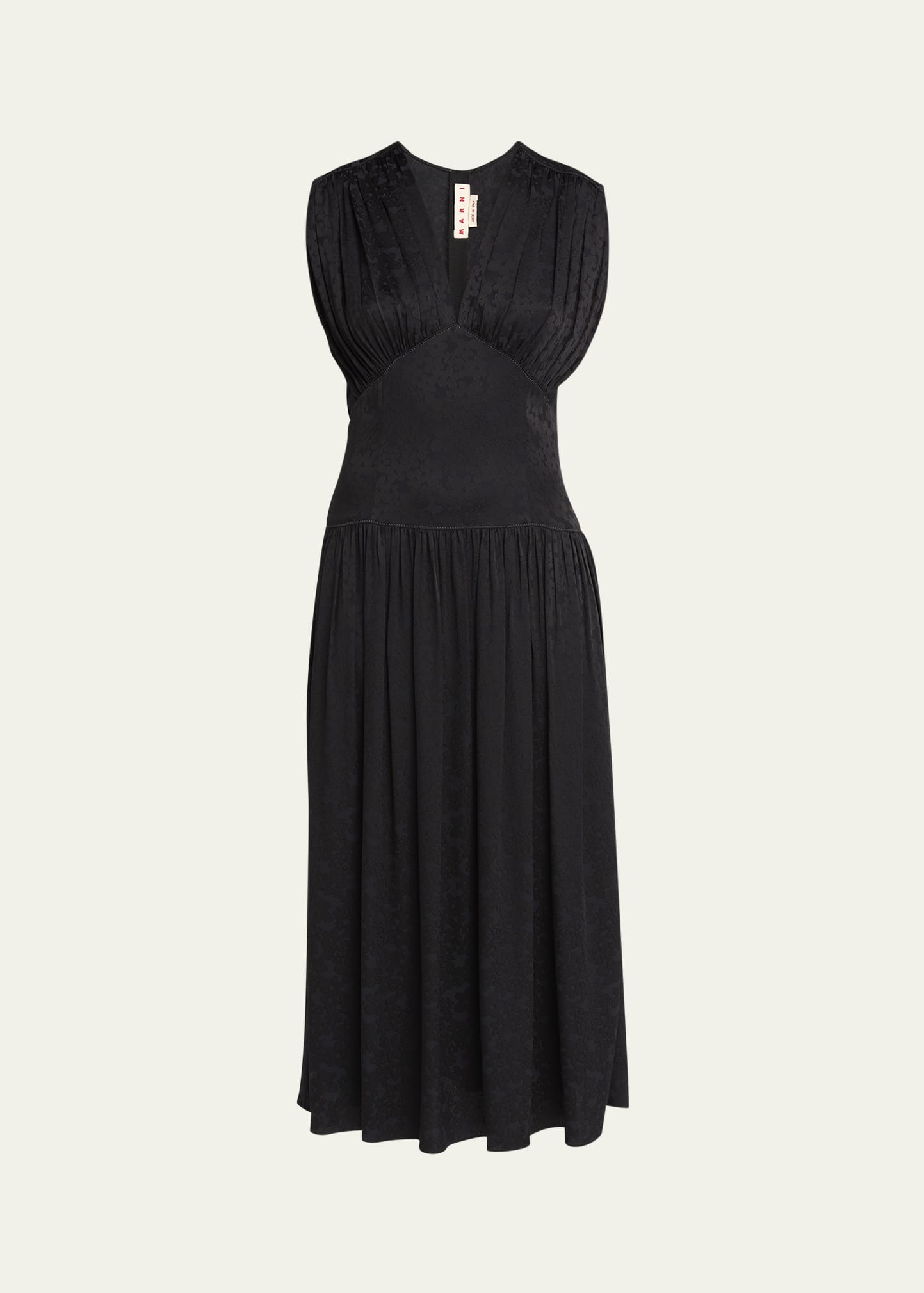 jacquard drop waist gathered midi dress