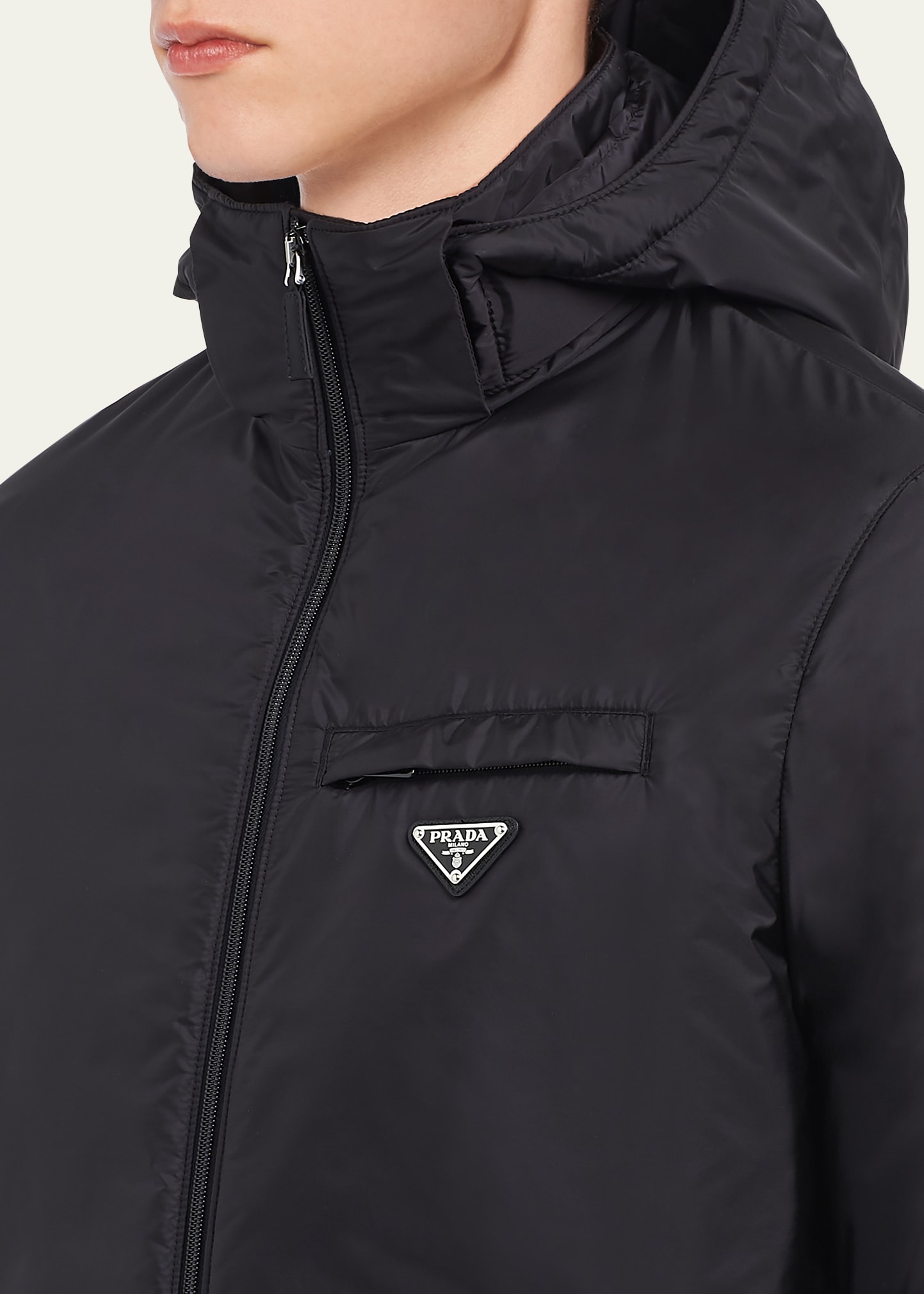 PRADA Re-Nylon ディテール付き　フリースジャケット Prada Re-Nylon Panelled zip-up Jacket | Black | FARFETCH