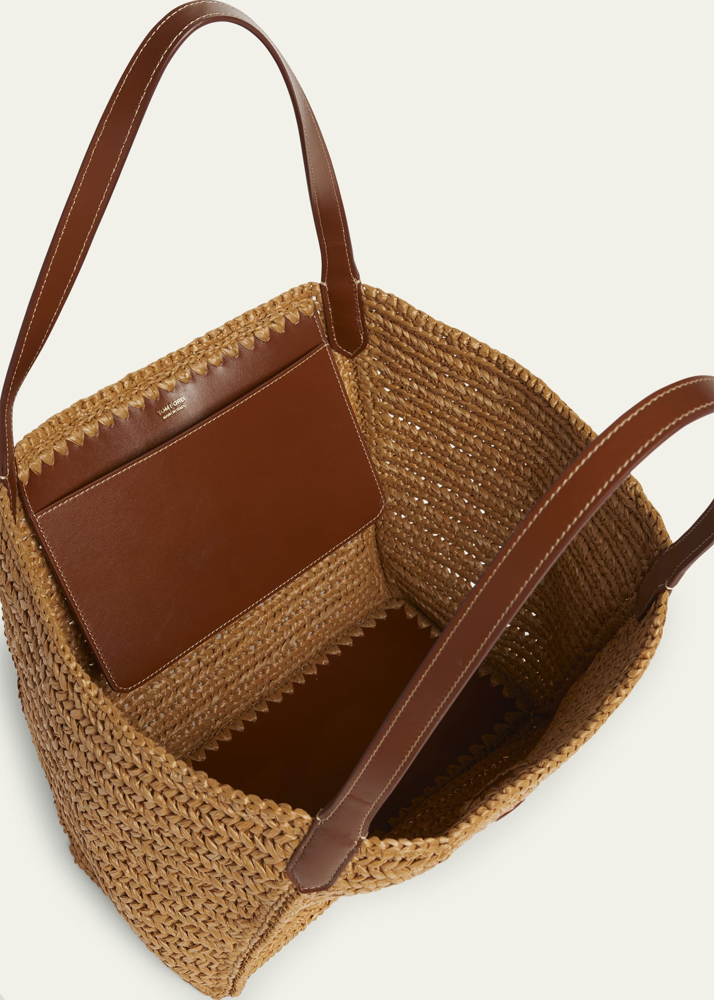 TOM FORD Tara Medium Tote Bag in Raffia Viscose and Leather