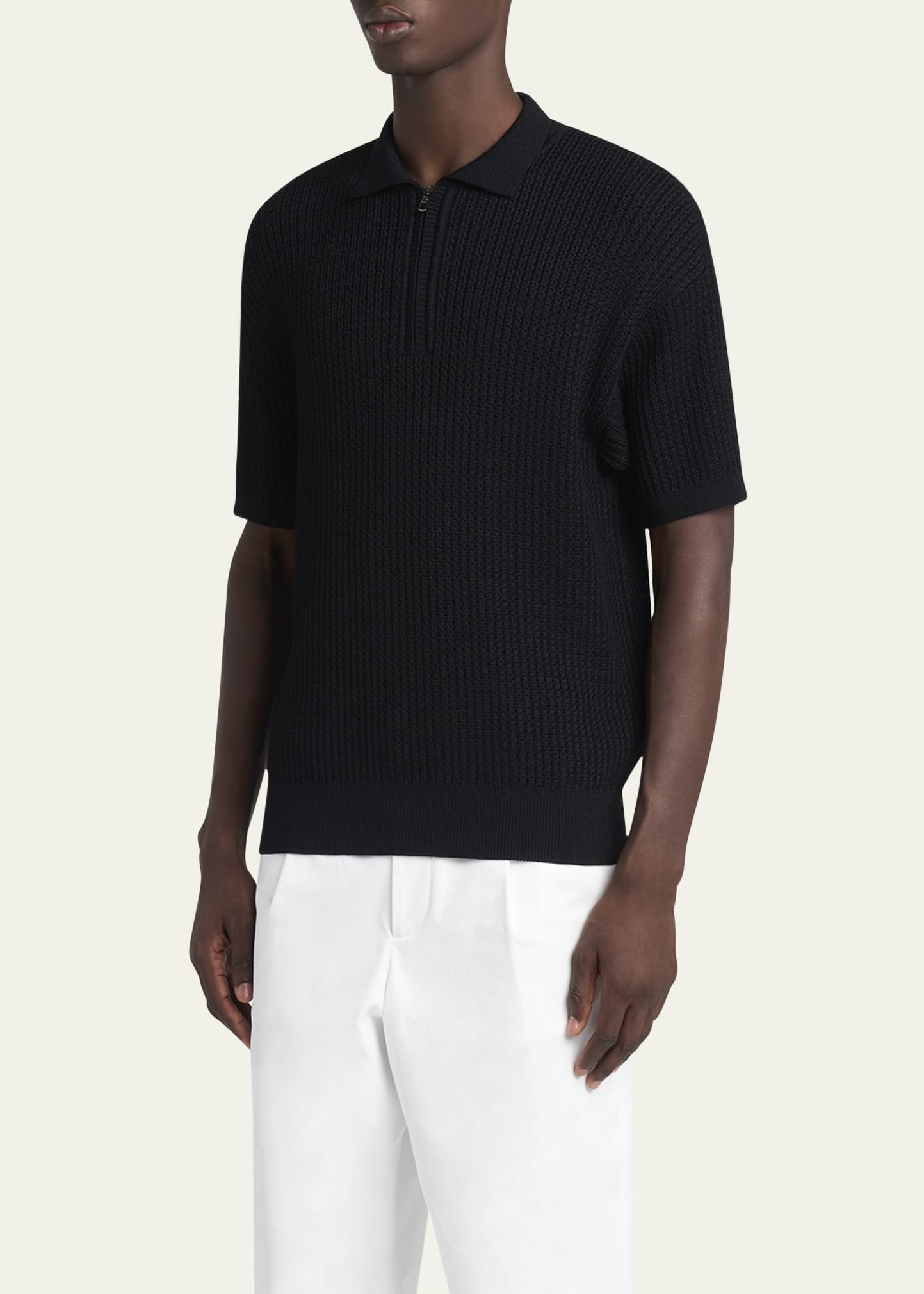 Giorgio Armani Men's Textured Knit Short-Sleeve Quarter-Zip