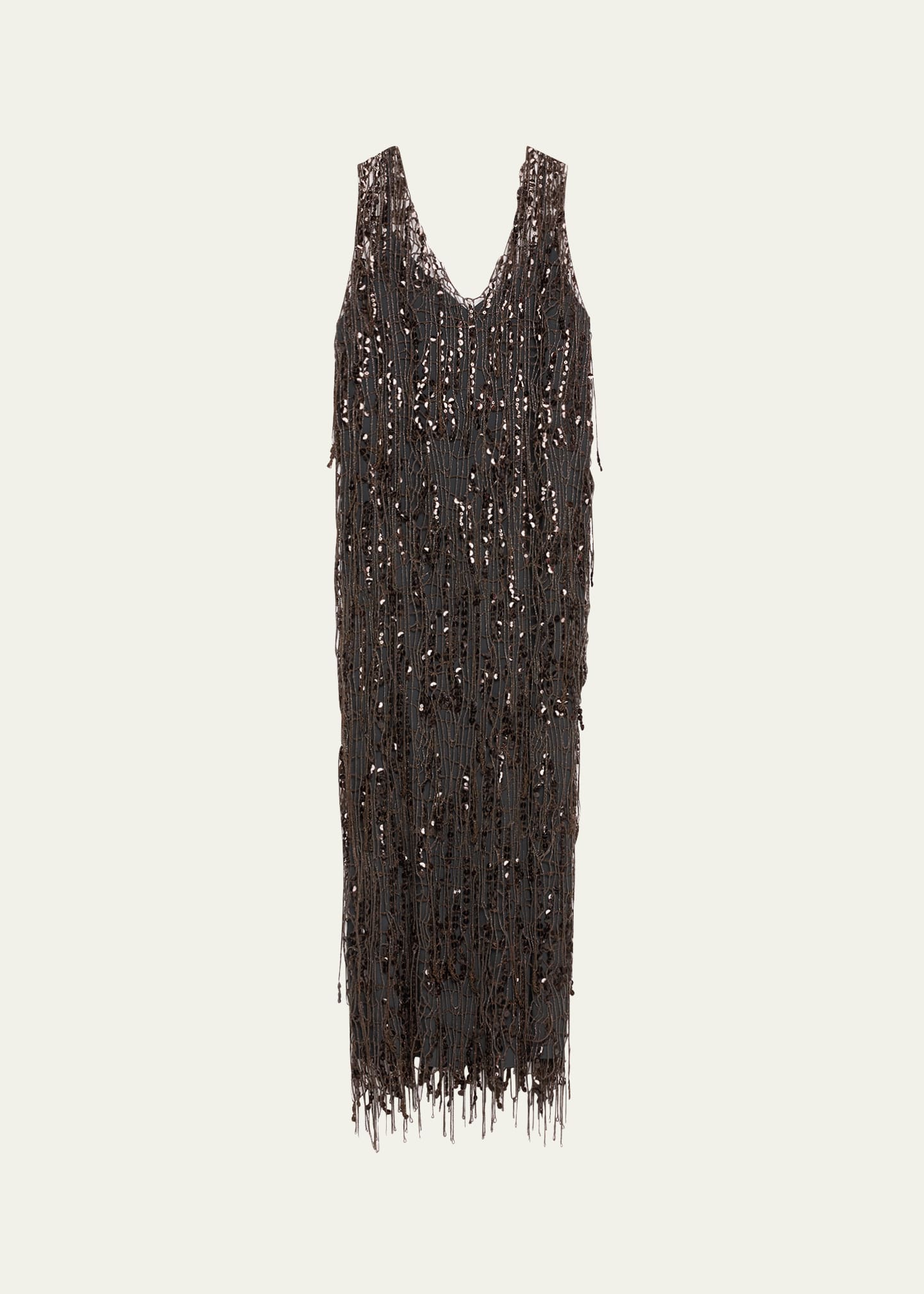 Brunello Cucinelli★素敵！Drop Waist Sequined Knit Dress BRUNELLO CUCINELLI Sequin-embellished open-knit cotton-blend
