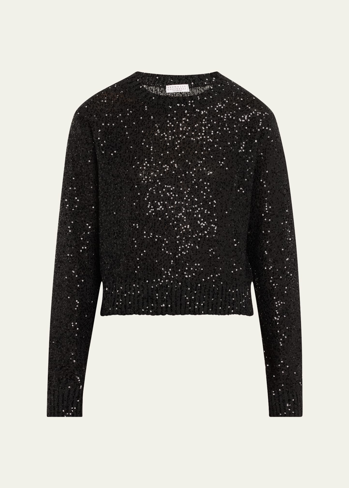 Paillette Linen-Cashmere Crewneck Sweater