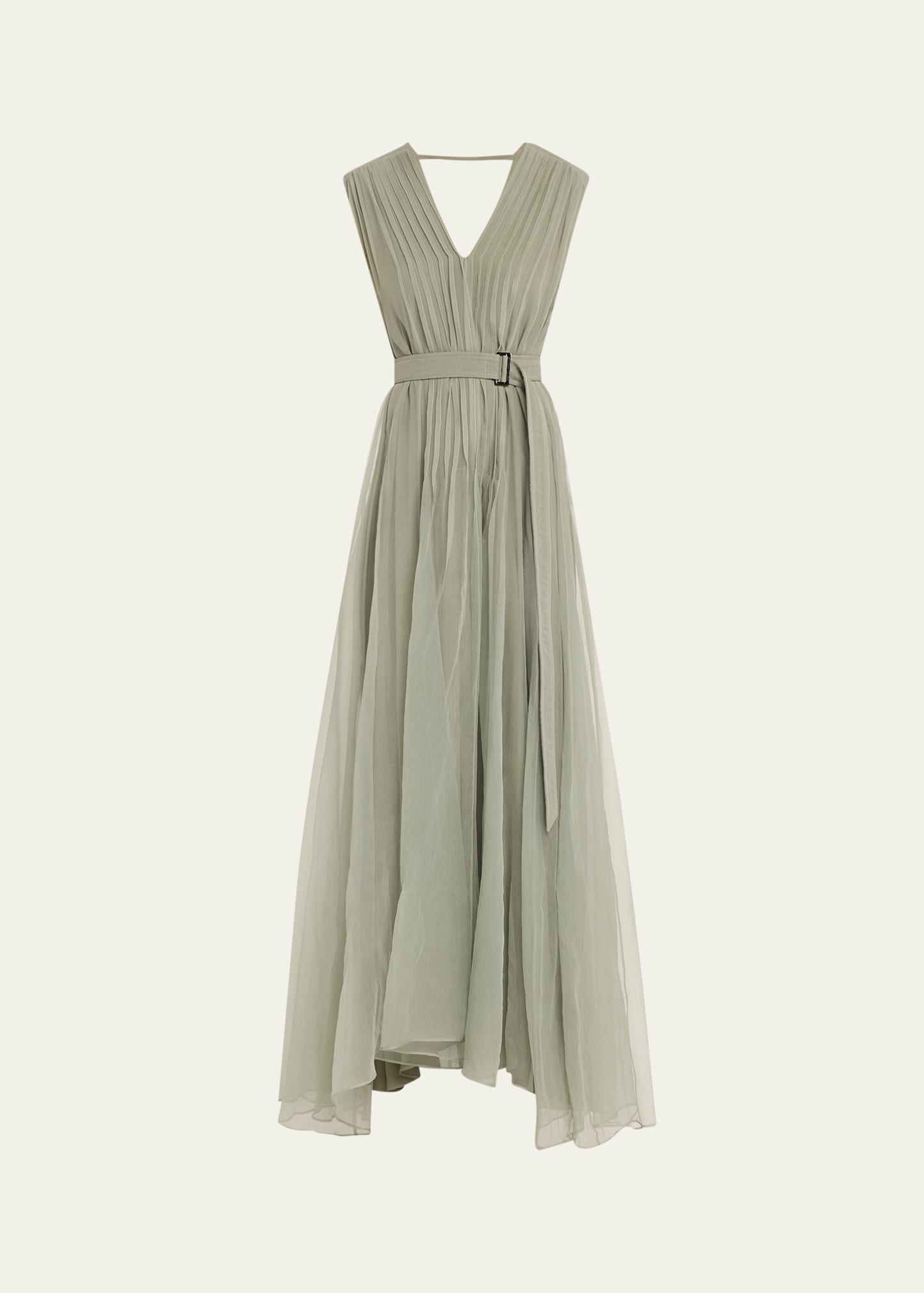 Brunello Cucinelli Crispy Silk Organza Belted Volume Dress