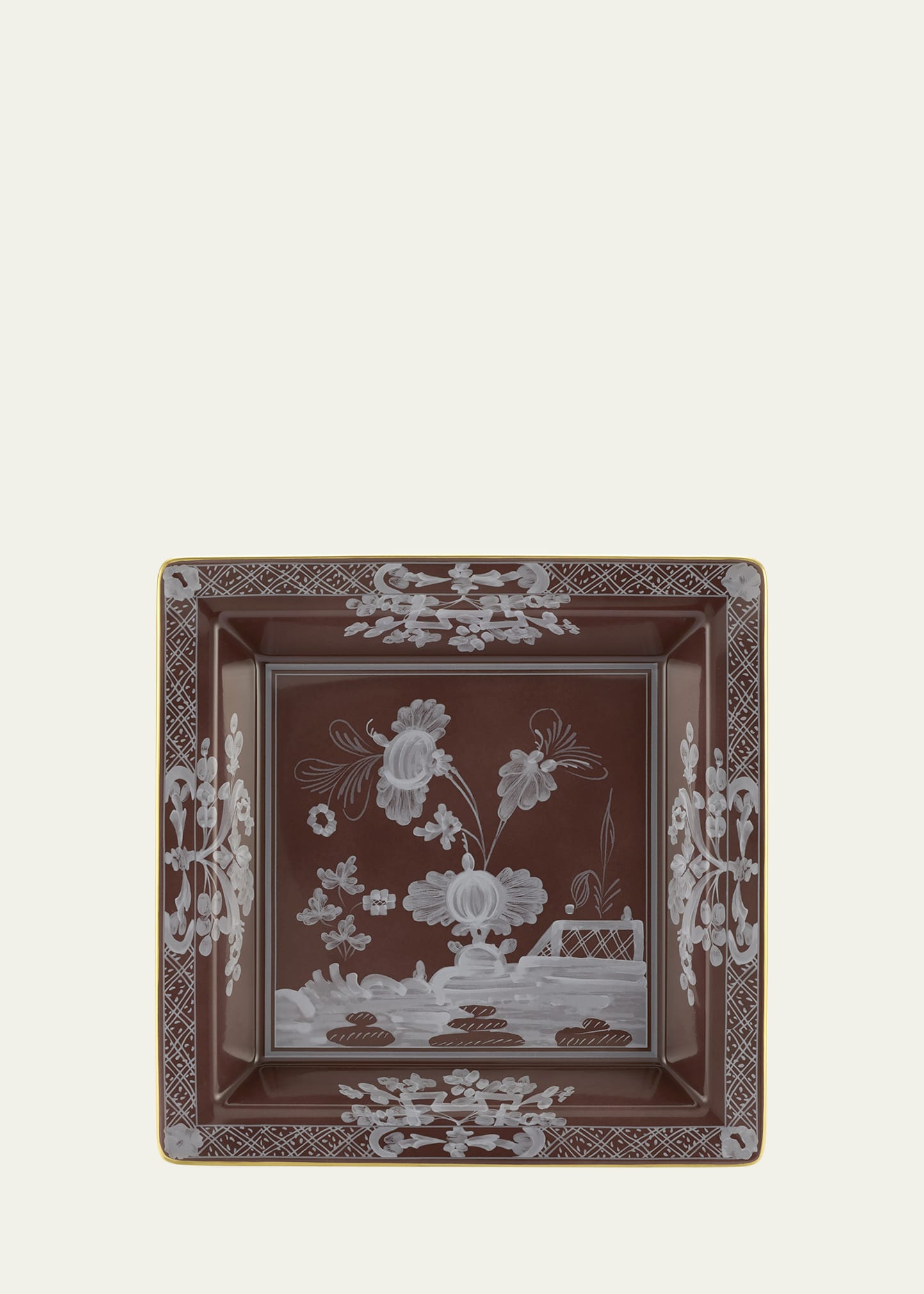 Ginori Oriente Italiano Large Square Change Tray, Castagna