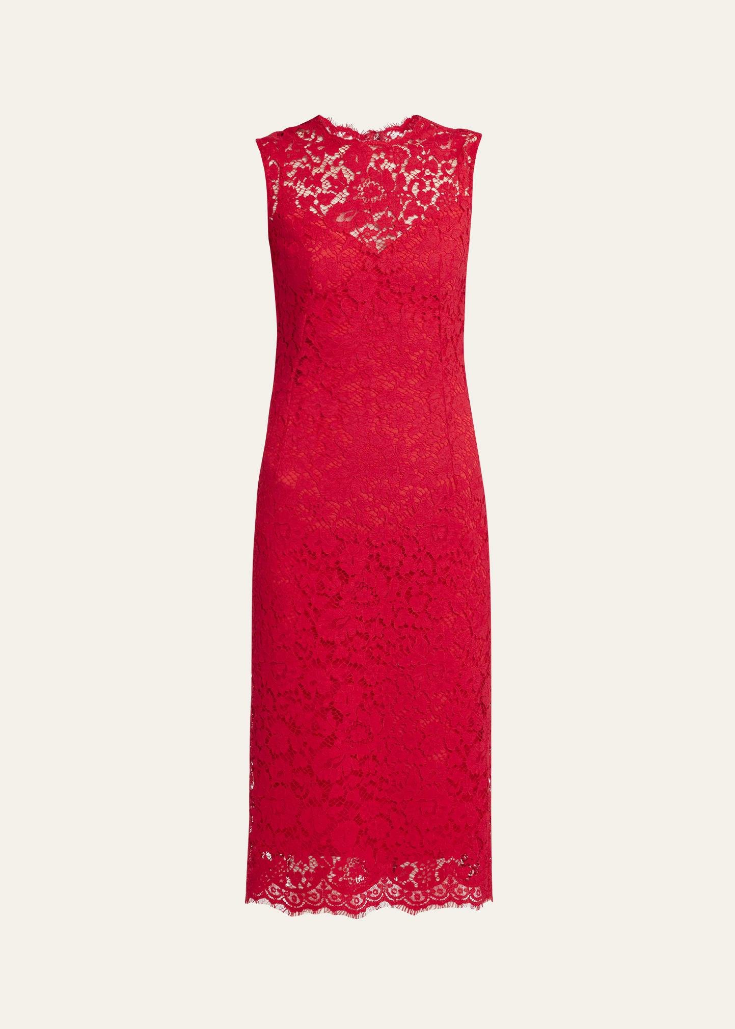 Dolce & Gabbana Frayed Floral Lace Midi Dress - Dark Red