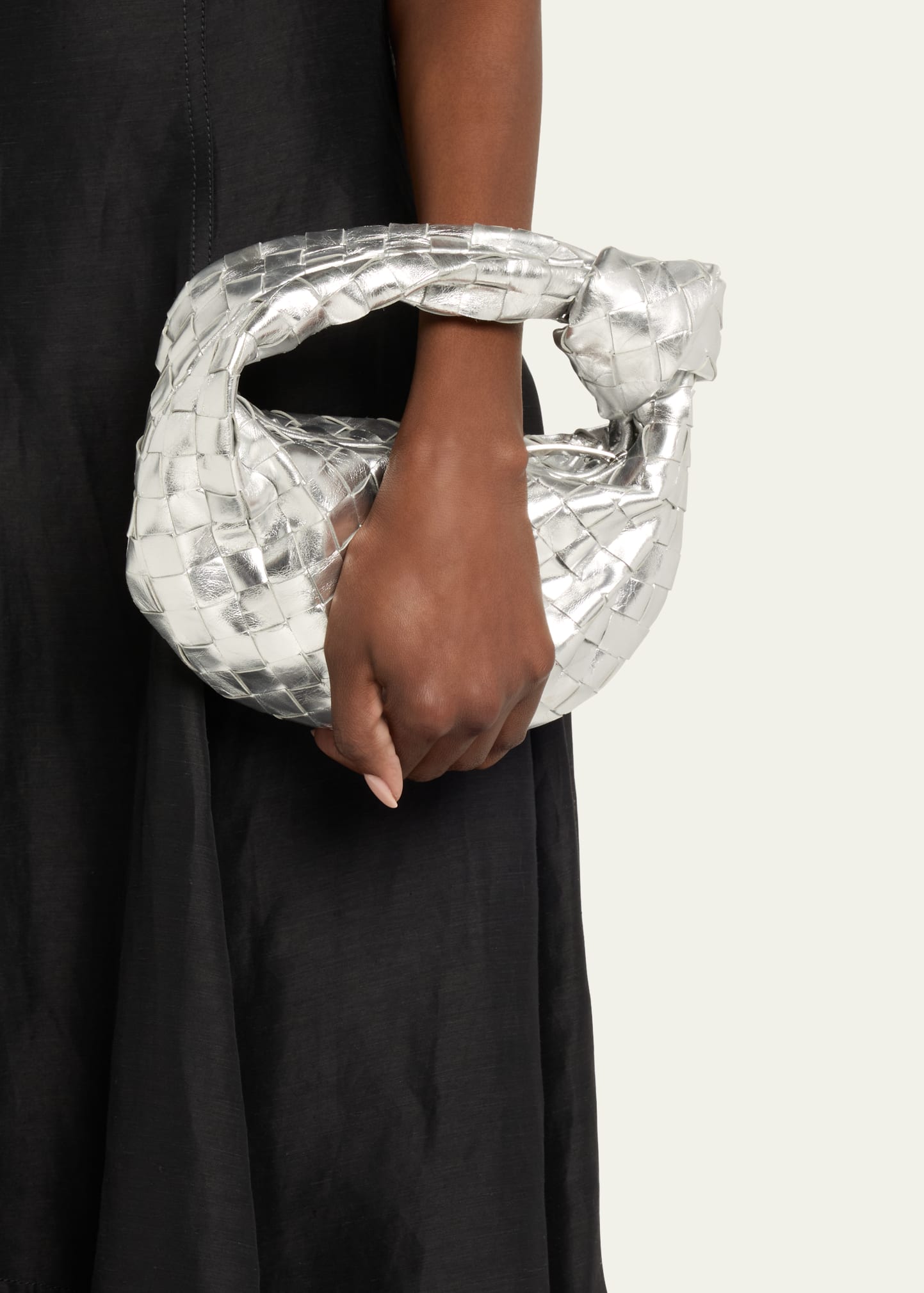 Bottega Veneta Mini Jodie Metallic Leather Top-Handle Bag