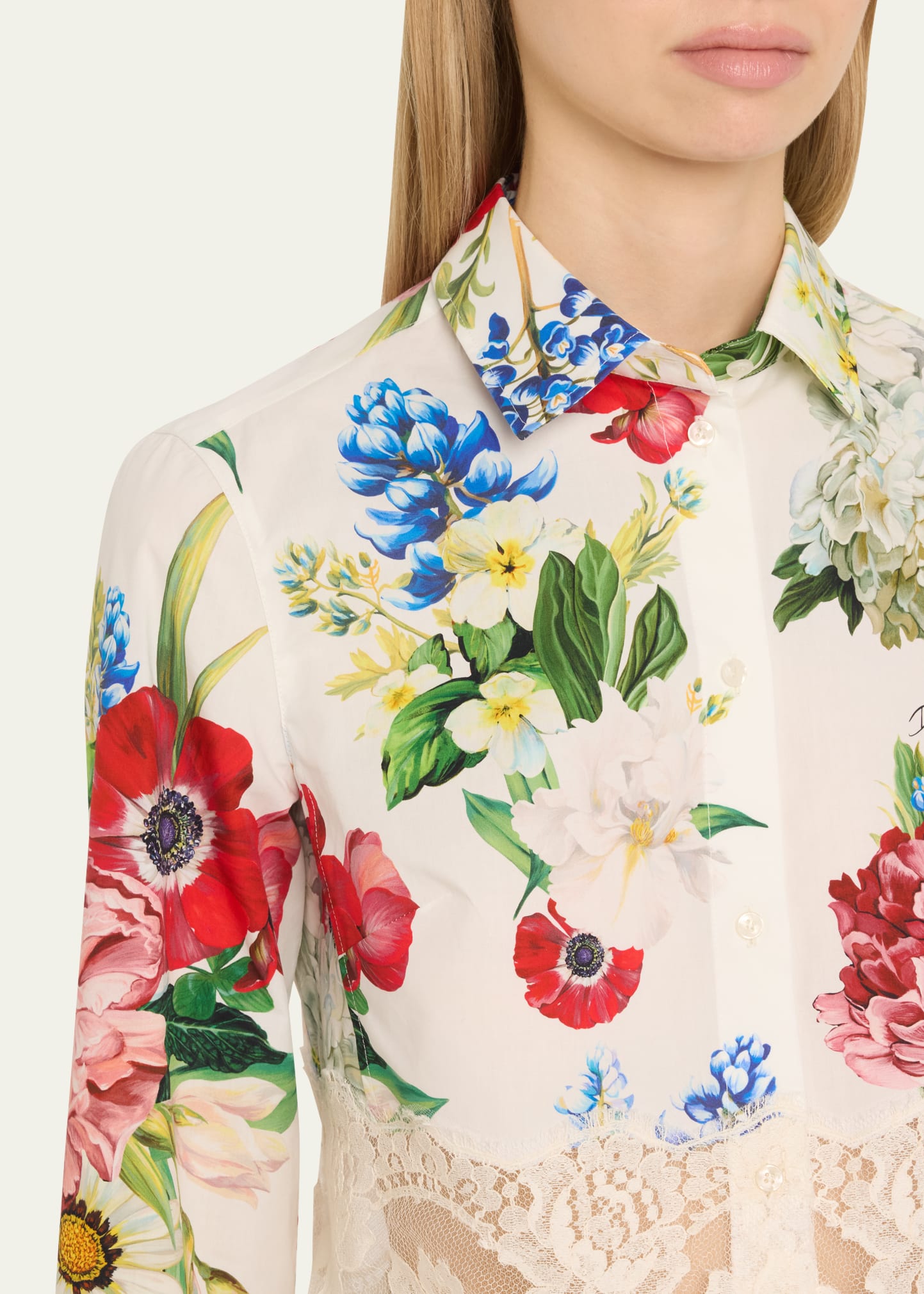 Dolce&Gabbana Lace-Trim Floral Crop Button-Down Shirt