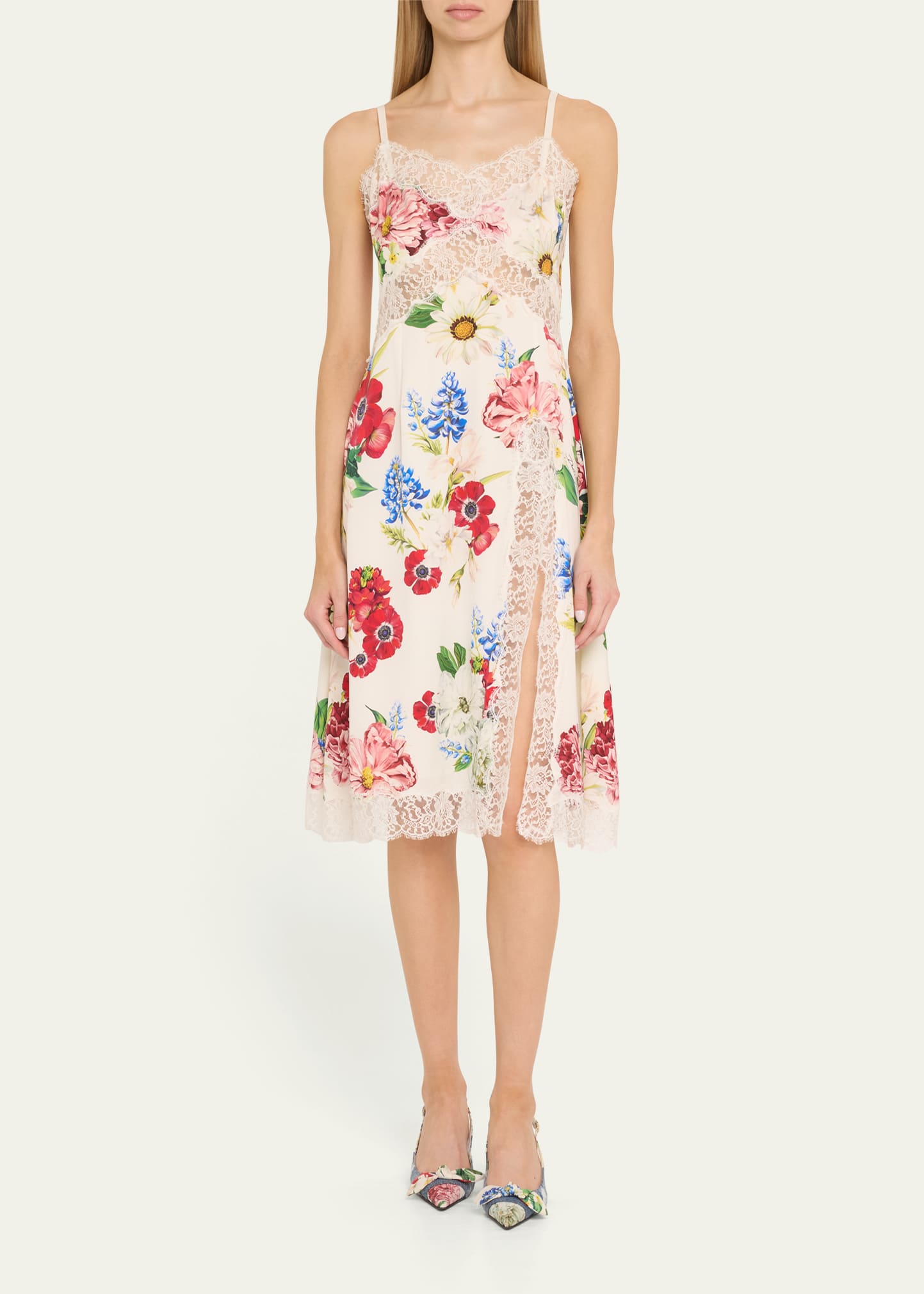 【VIP SALE】DOLCE&GABBANA フローラル柄 ペンシル ミディドレス Dolce & Gabbana - Multicolor Floral Print Silk Chiffon Maxi