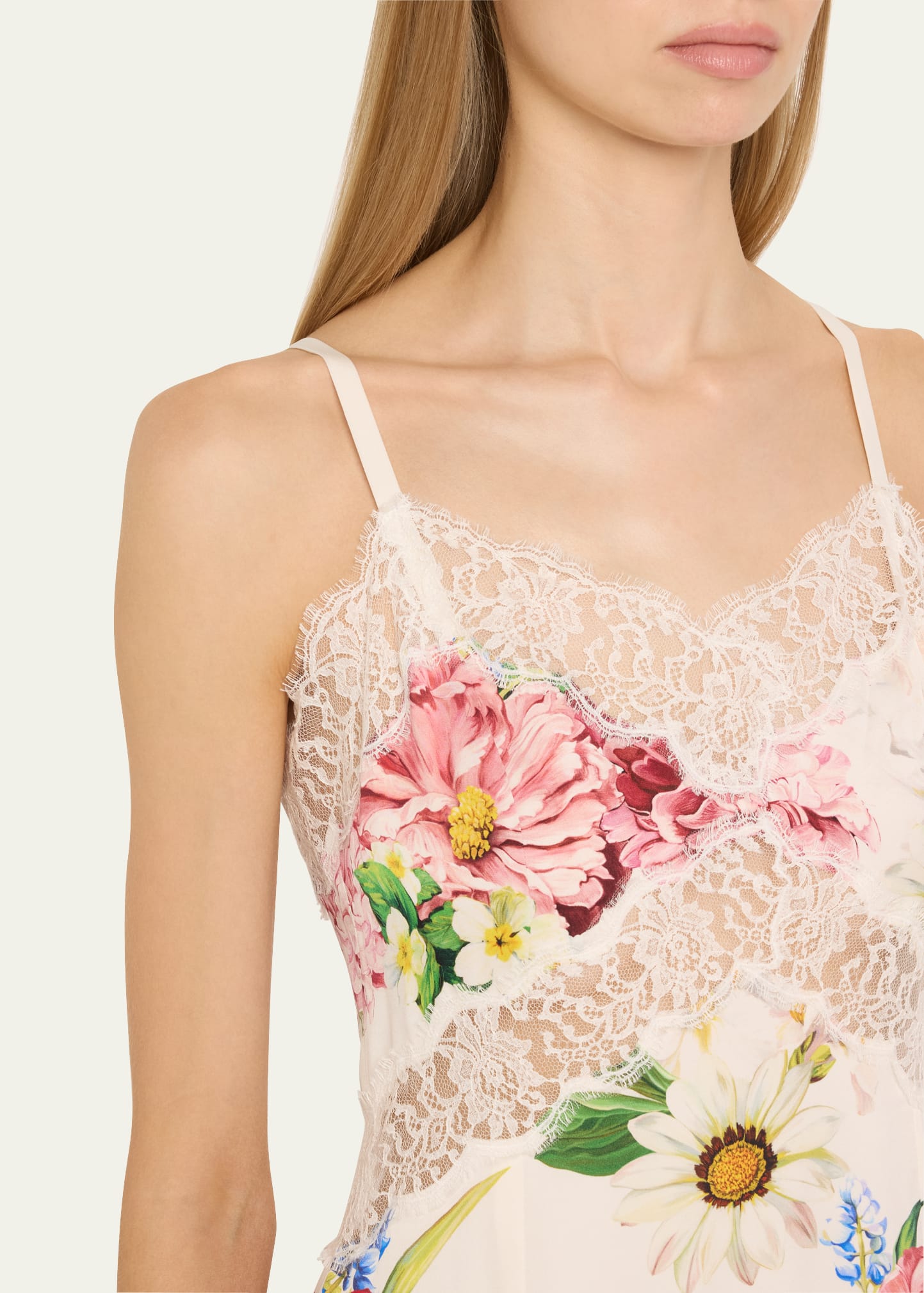 Dolce&Gabbana Floral Lace-Trim Slit Midi Slip Dress