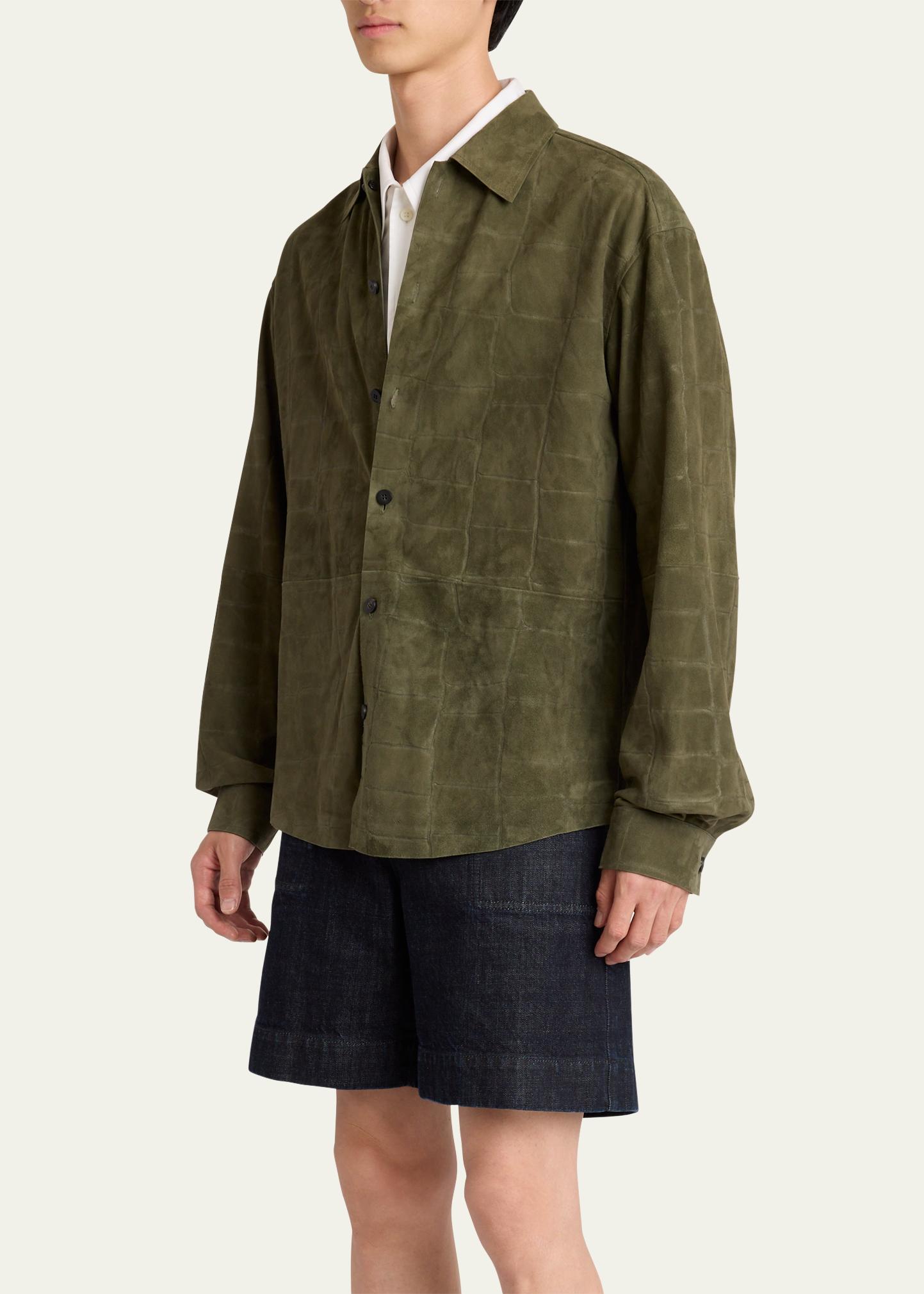 Jacquemus Men's Croc-Embossed Leather Sport Shirt - Bergdorf Goodman