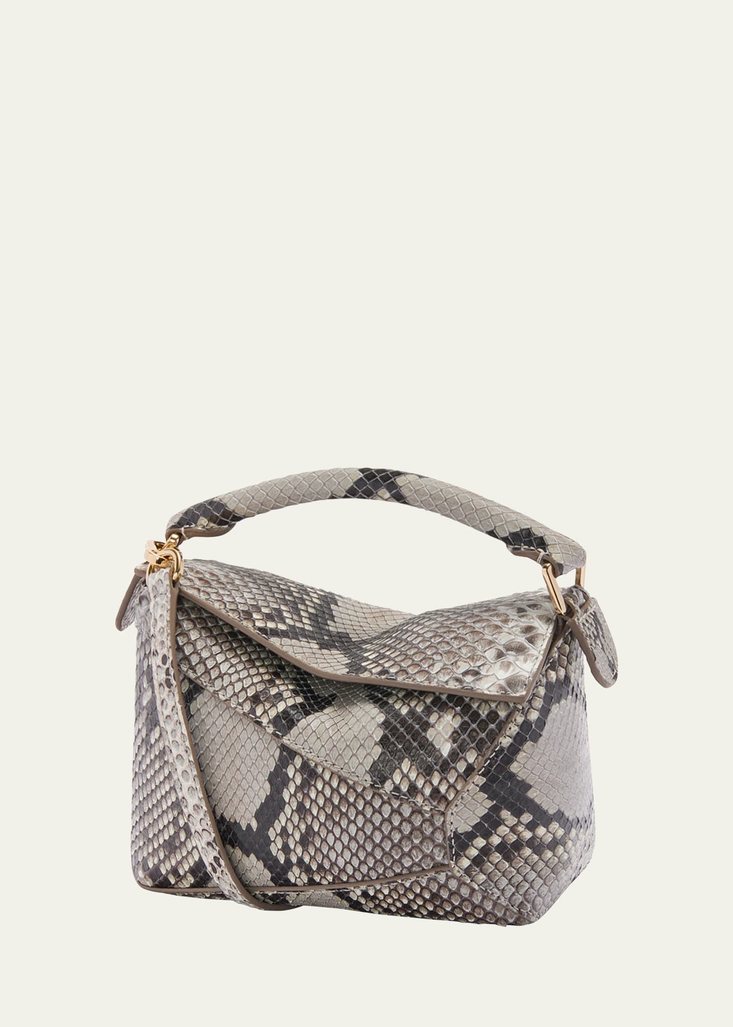 バッグ LOEWE Python Leather Ivory Shoulder Bag Loewe Puzzle Edge Mini Top-Handle Bag in Python - Bergdorf Goodman
