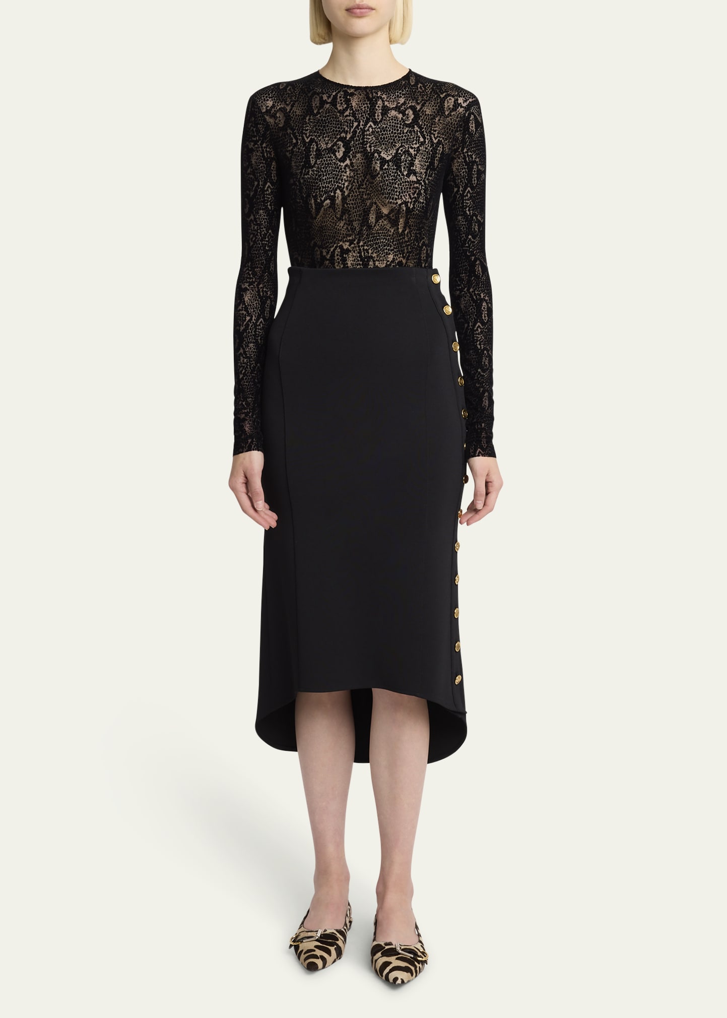Givenchy Pencil Buttoned Midi High-Low Skirt - Bergdorf Goodman