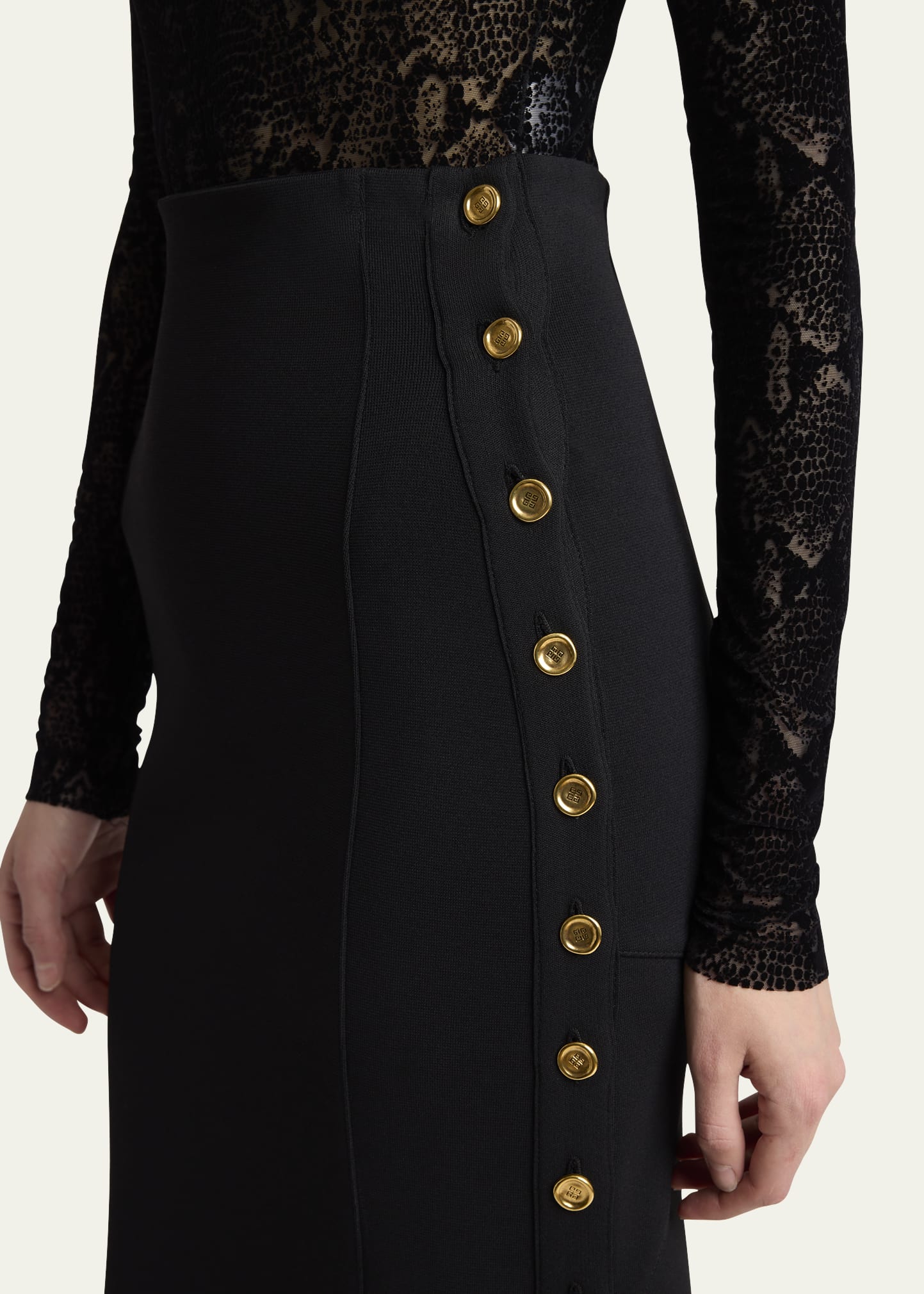 Givenchy Pencil Buttoned Midi High-Low Skirt - Bergdorf Goodman