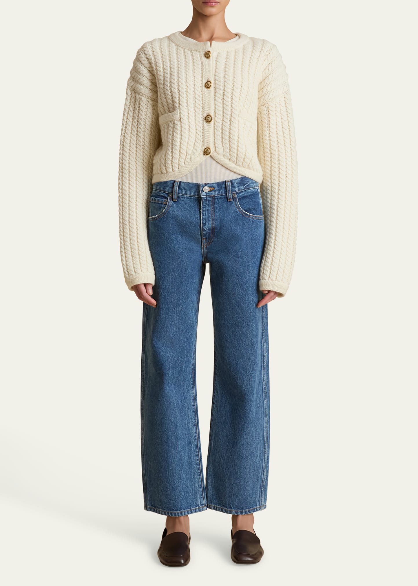 Khaite Balser Cashmere Cable-Knit Crop Cardigan - Bergdorf