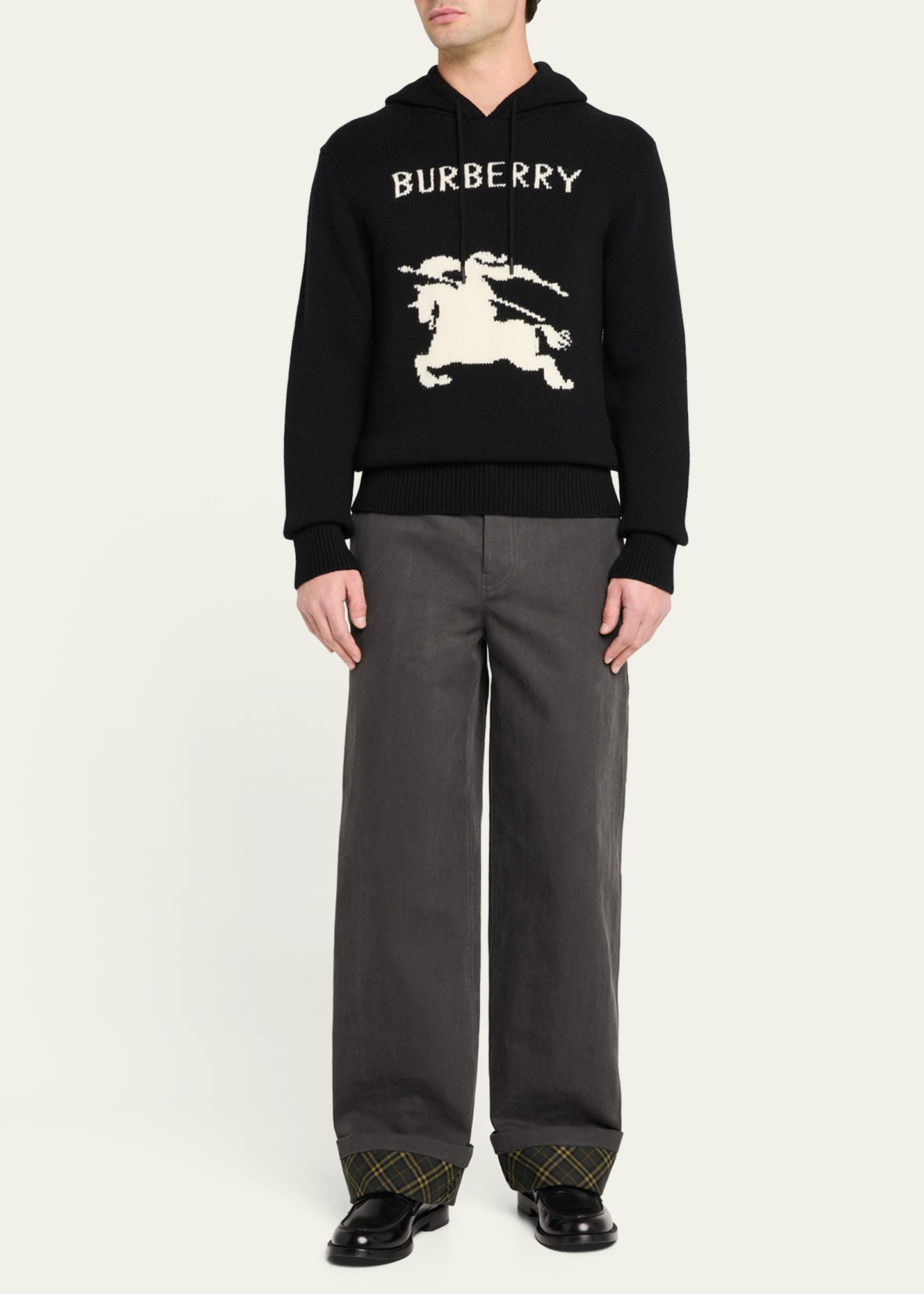 【送料&関税込】Burberry Forister Knitted Hoodie Burberry Men's Flagpole Knit Logo Hoodie in Artichoke Burberry