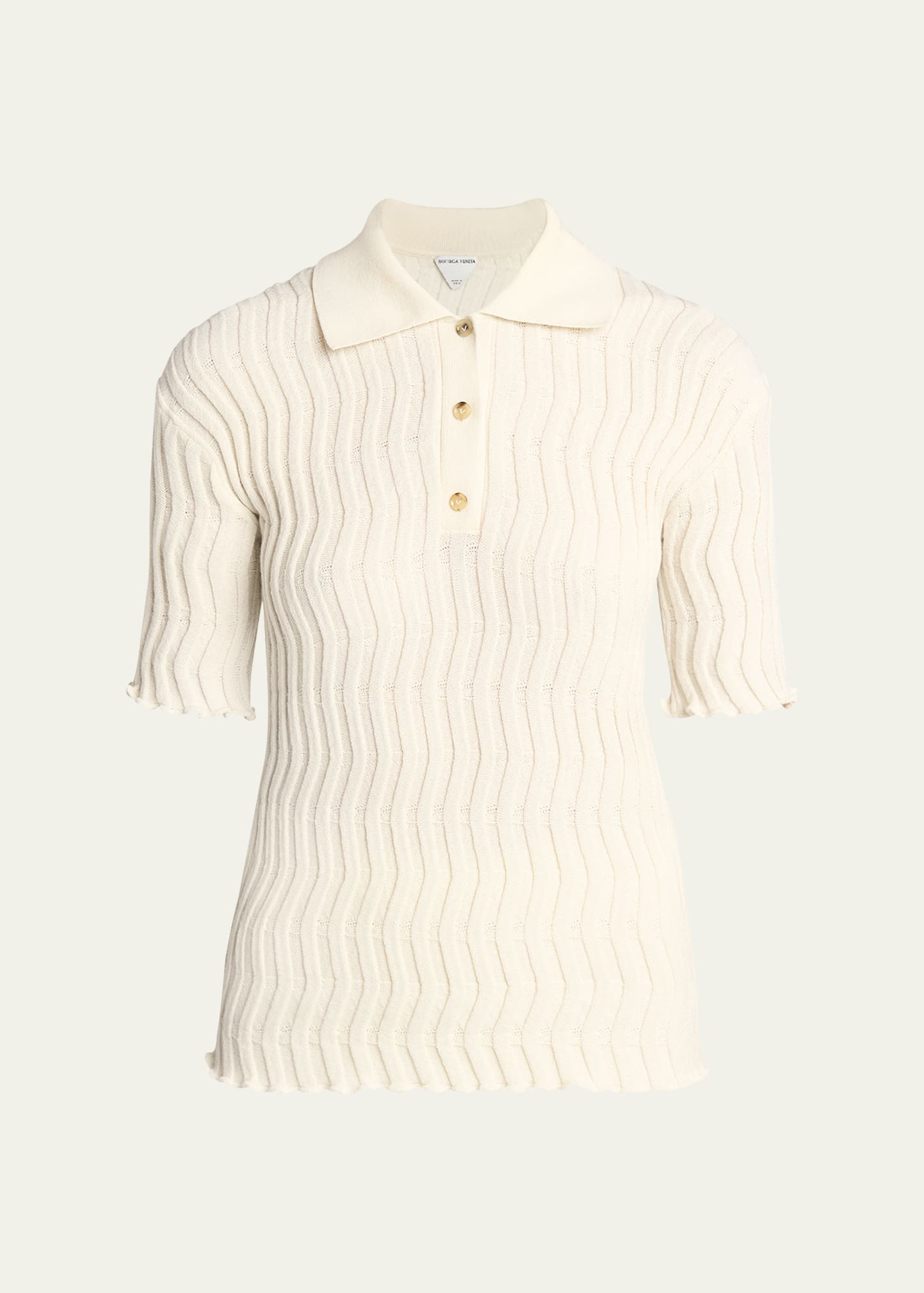 Bottega Veneta Zigzag Knit Short-Sleeve Polo Top - Bergdorf