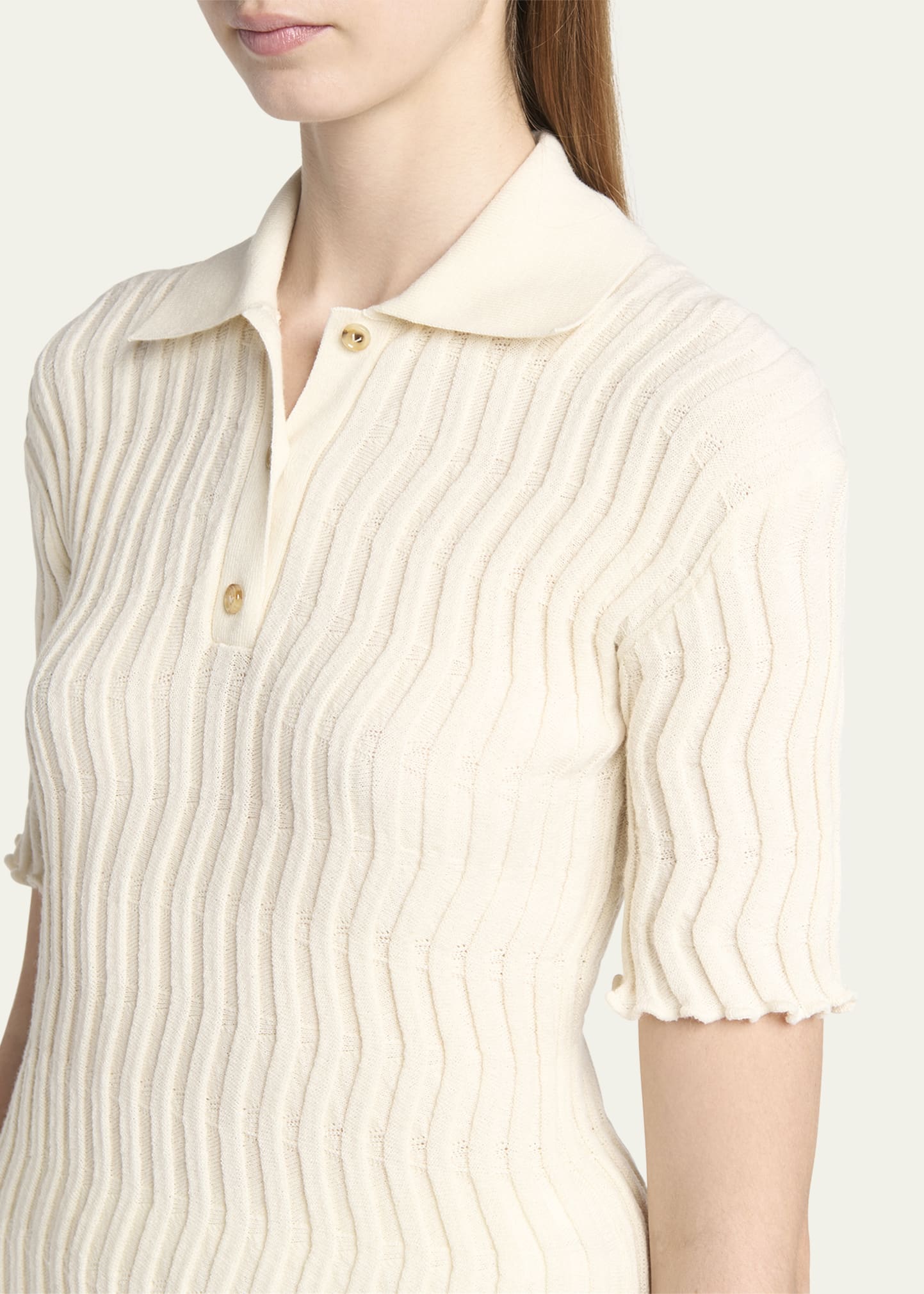 トップス bottega veneta v-neck kint polo Bottega Veneta Zigzag Knit Short-Sleeve Polo Top - Bergdorf