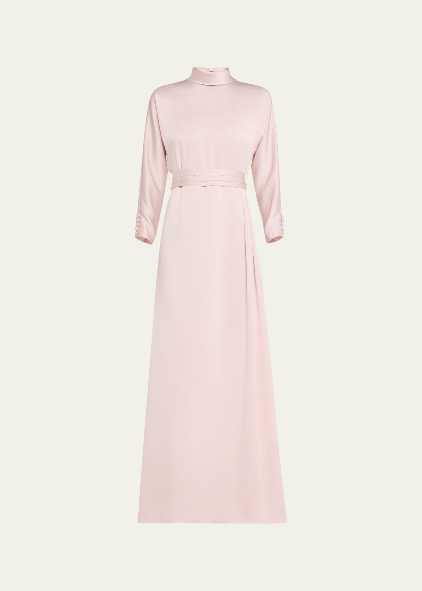 mock-neck crepe back satin gown