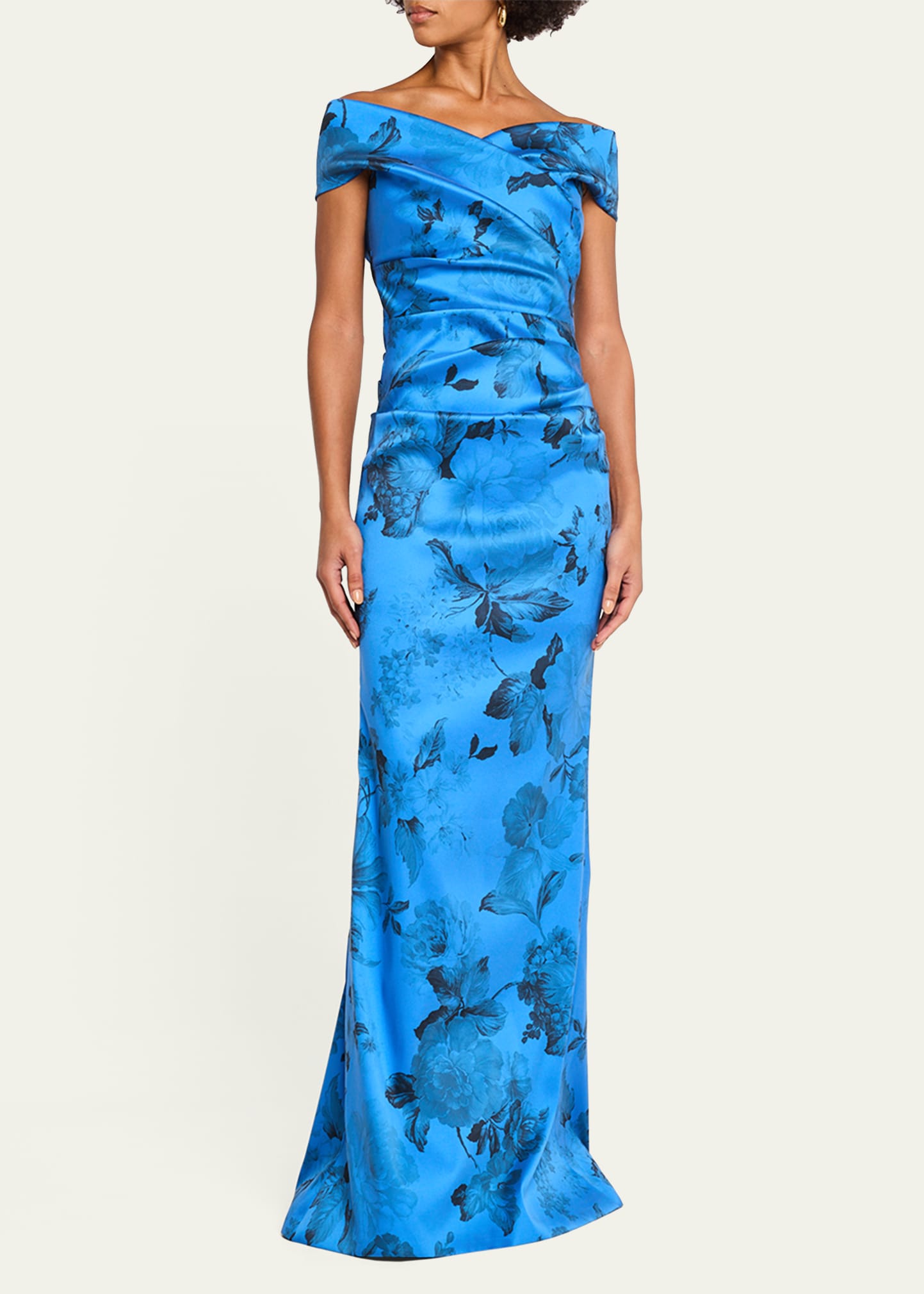 off-shoulder gazar column gown