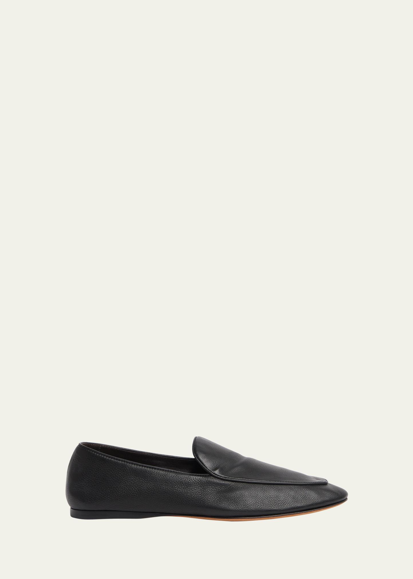 The Row Novus Black Leather Loafers Slip-On Shoes The Row Black Leather Novus Loafers In Animal Print | ModeSens main image 2