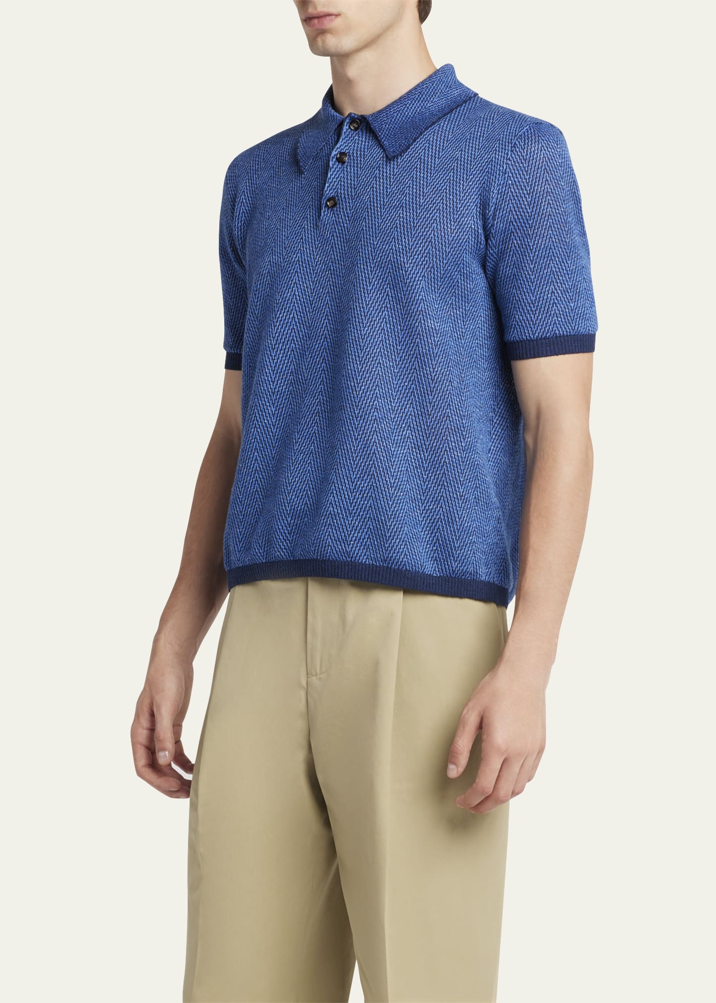 【送料&関税込】Bottega Veneta Light Linen Polo Bottega Veneta Men's Linen-Cotton Chevron Polo Shirt