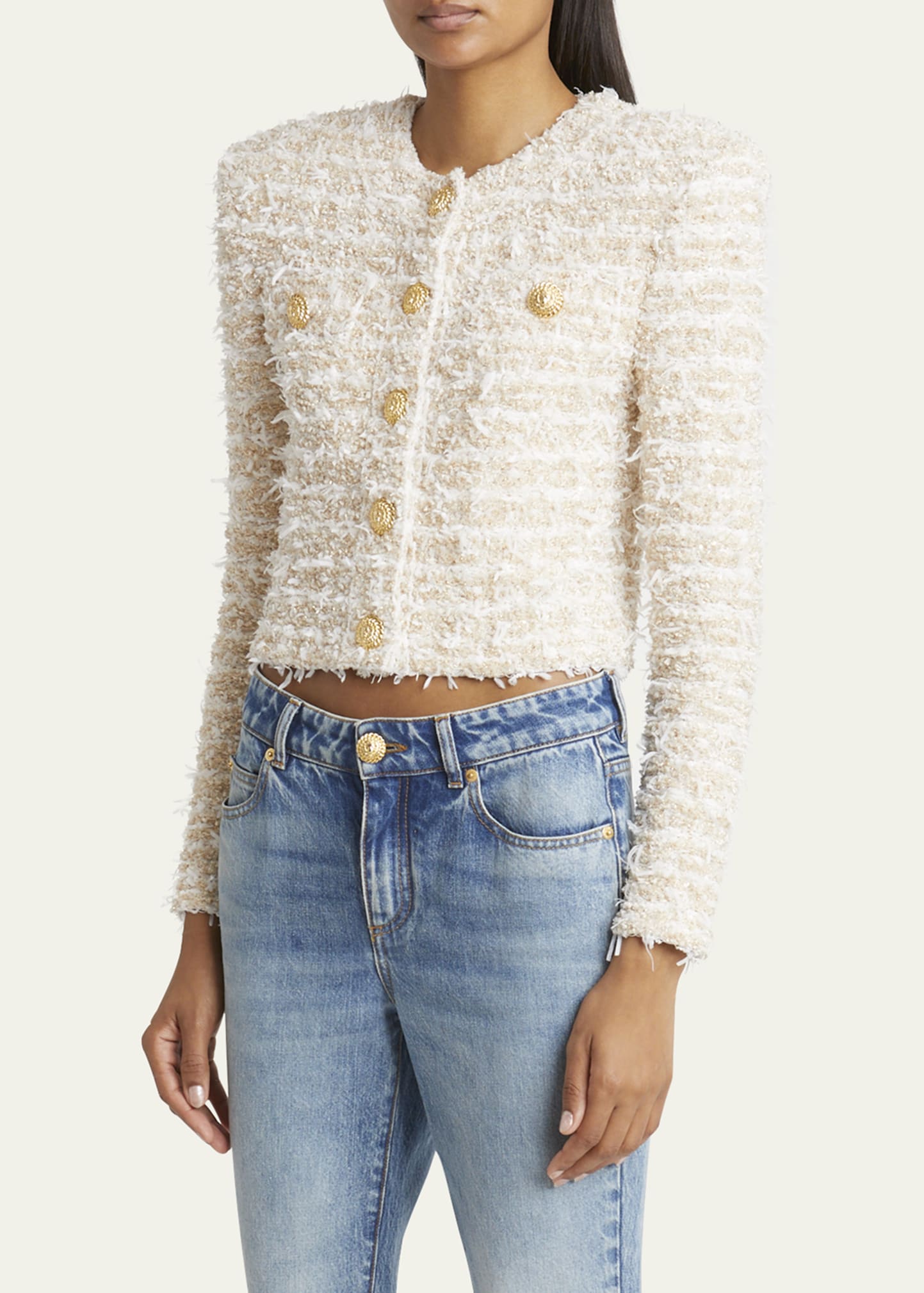 Balmain Tweed Knit Cropped Jacket - Bergdorf Goodman