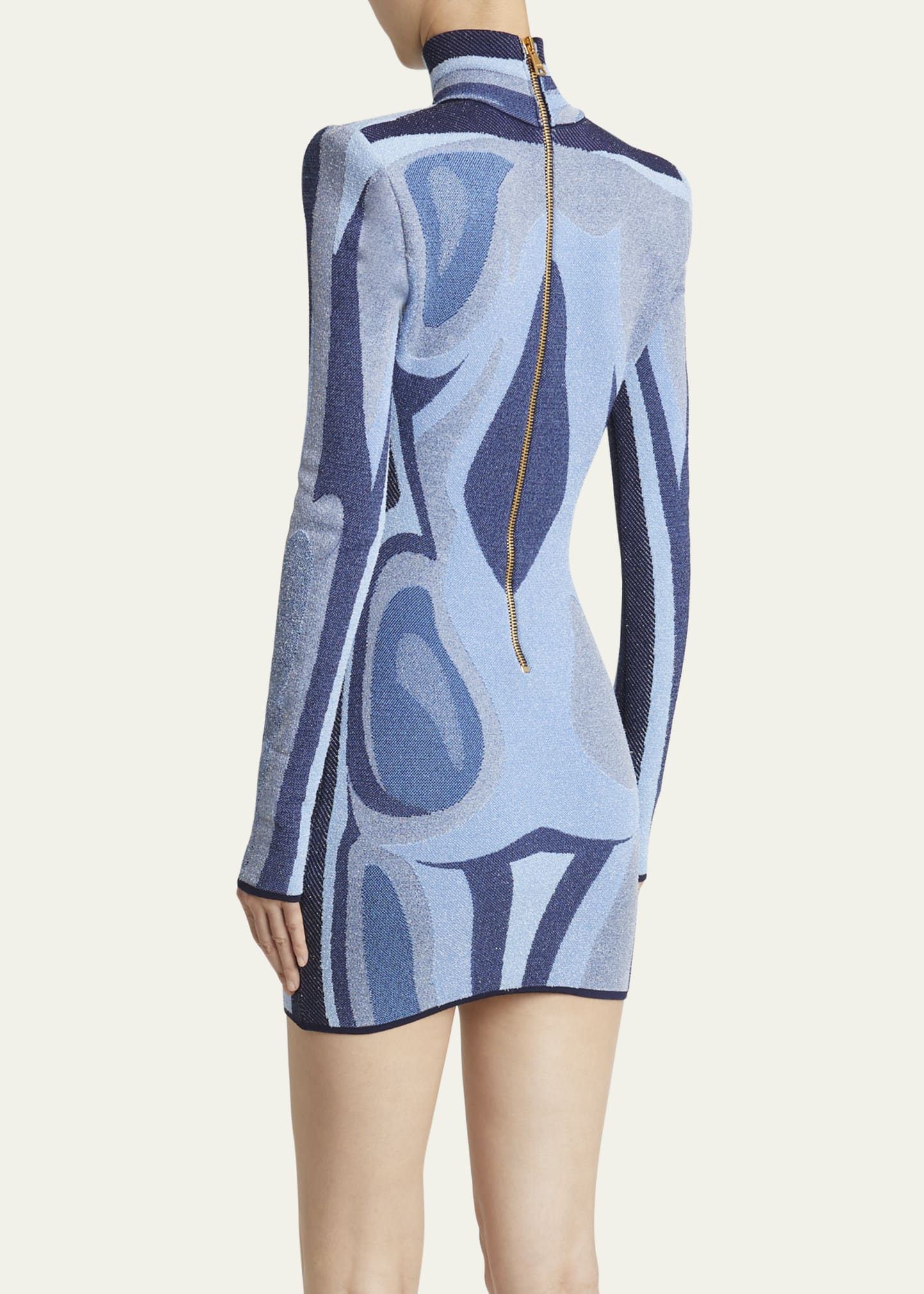 balmain blue body dress Balmain Blue/Multicolor Studded Mini Bodycon Dress M Balmain
