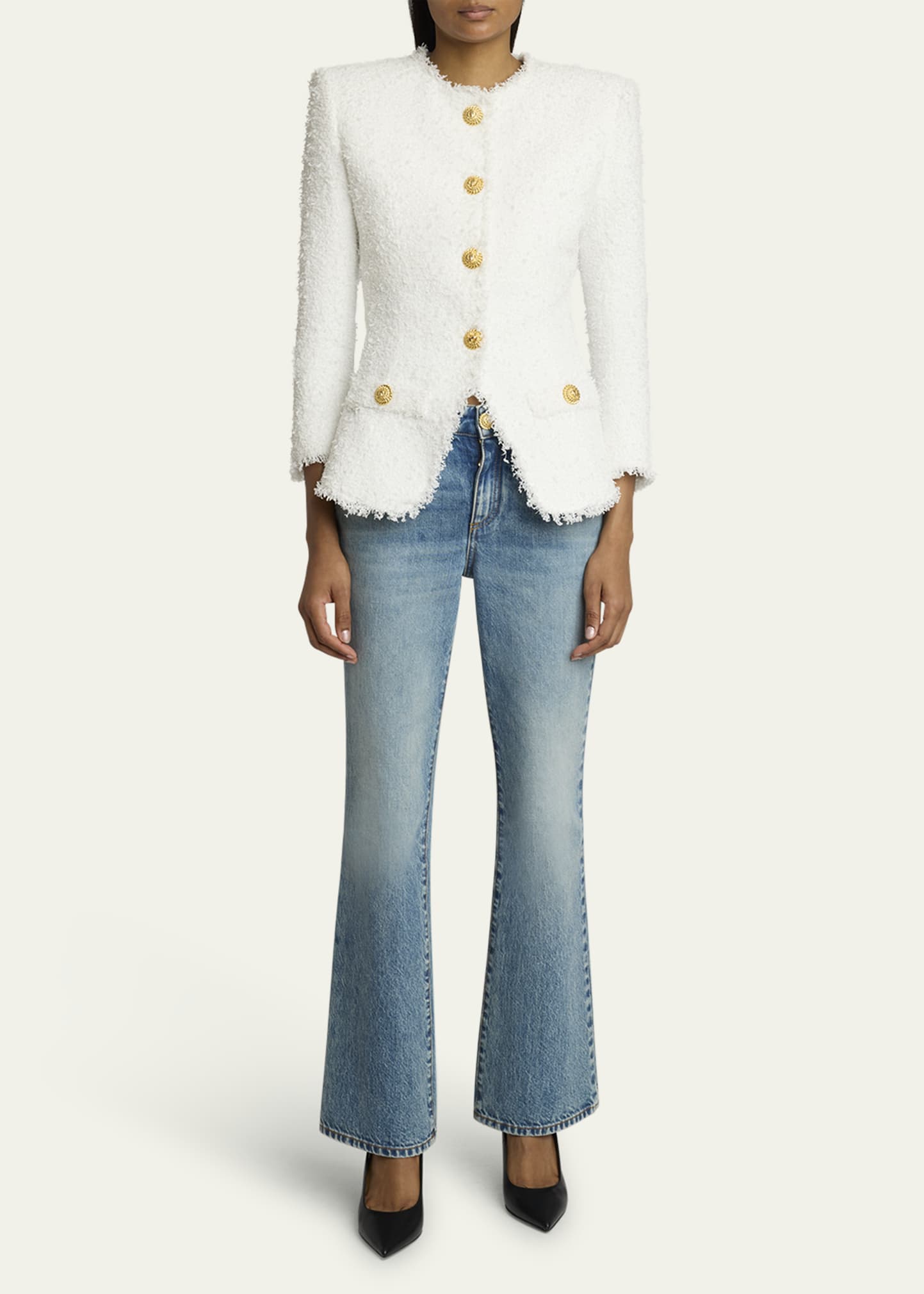 Balmain Collarless Tweed Jacket - Bergdorf Goodman