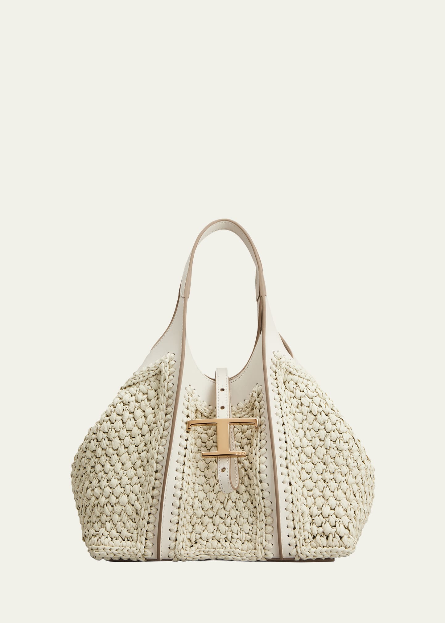 【SALE】T TIMELESS-CHARM RAFFIA AND LEATHER SMALL TOTE BAG Tod's T Timeless-Charm Raffia And Leather Small Tote Bags in