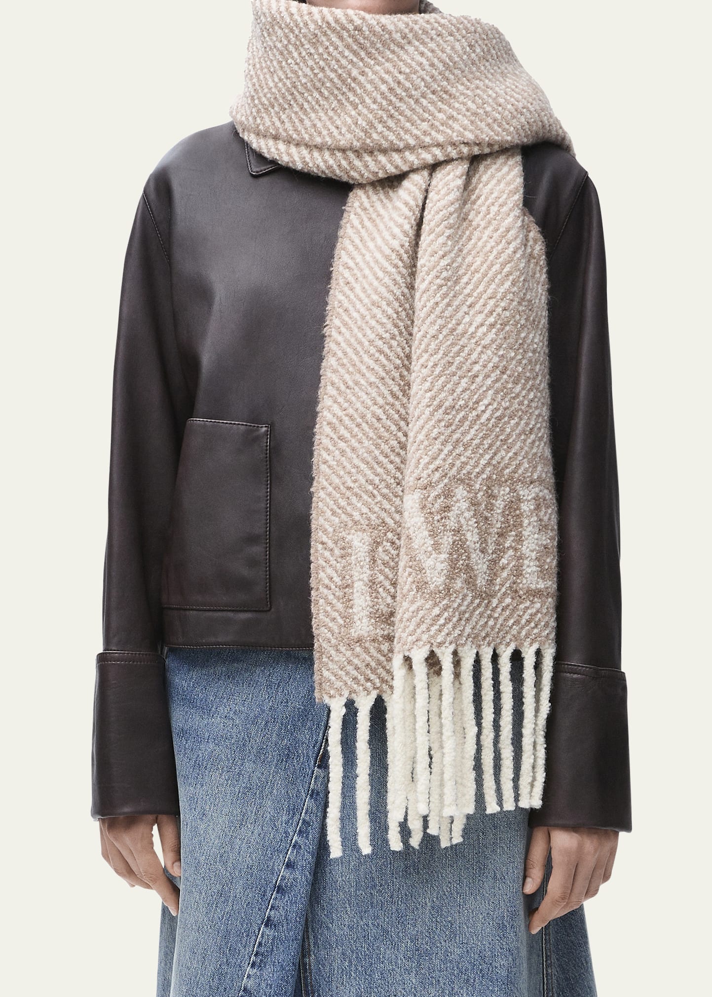 Loewe Logo Fringe Wool-Blend Scarf - Bergdorf Goodman