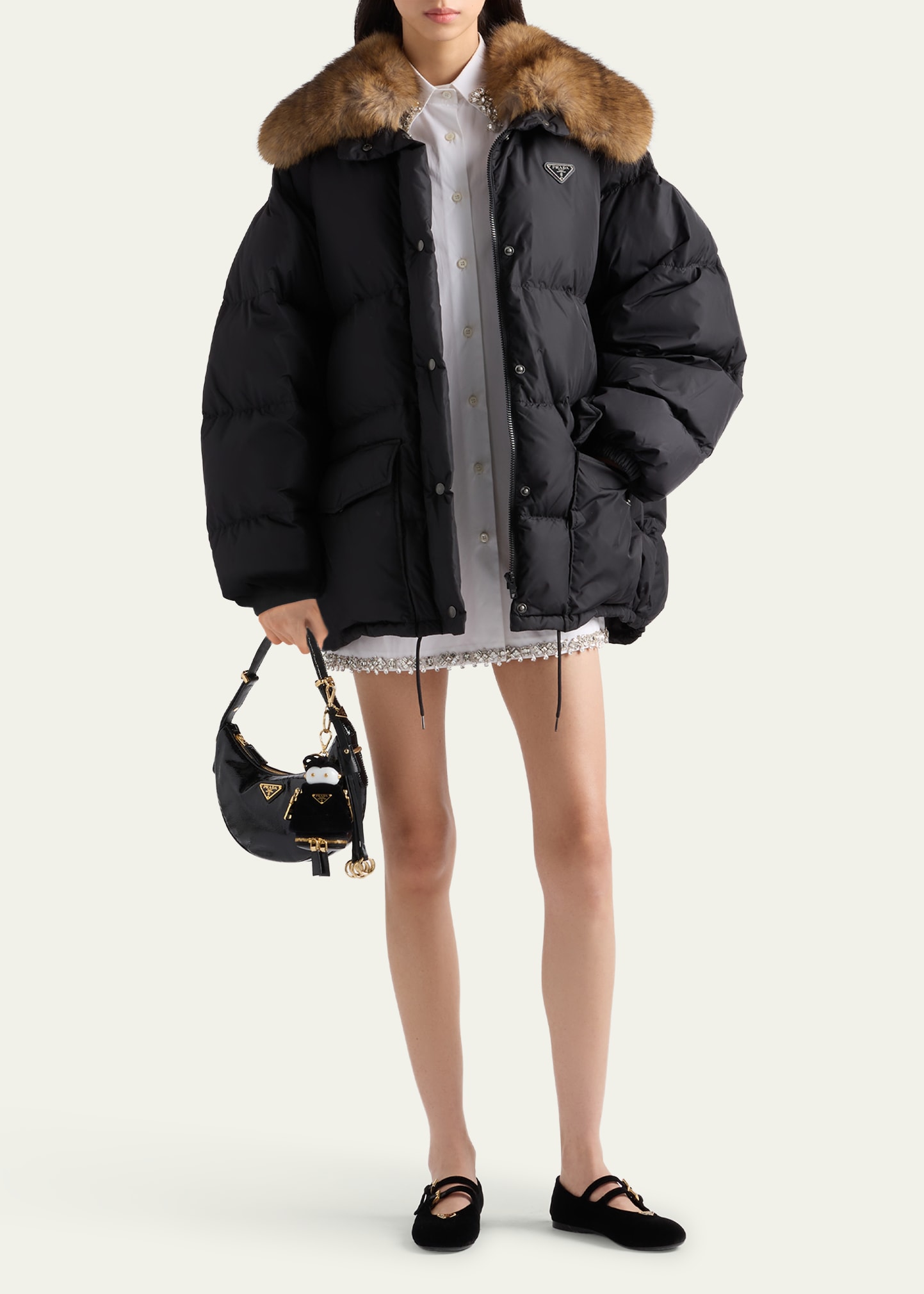 Prada Puffer Jacket with Fur Collar - Bergdorf Goodman