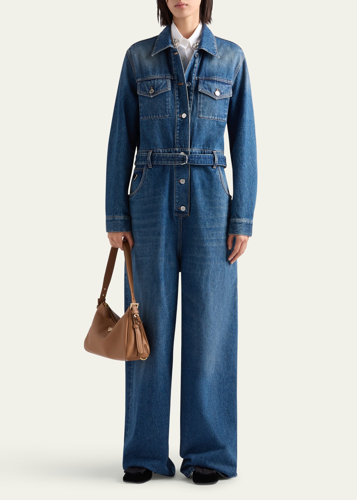 【プラダ・PRADA】Embroidered Oxford cotton jumpsuit Prada Embroidered Oxford cotton jumpsuit - ShopStyle