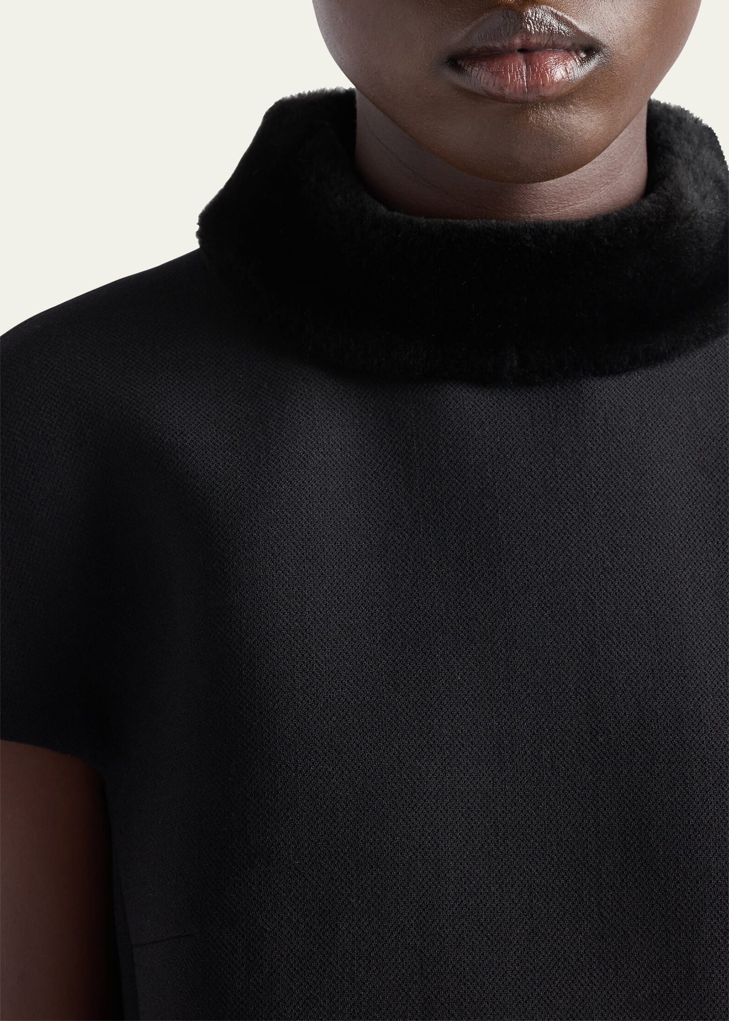 Prada Natte Short Sleeve Shearling-Trim Mini Dress - Bergdorf Goodman