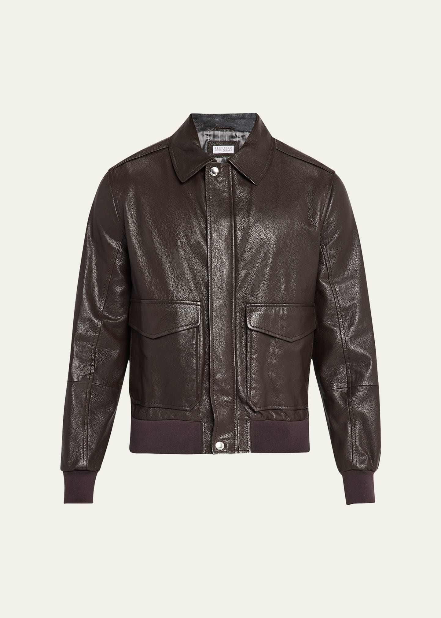 Brunello Cucinelli Men's Full-Zip Leather Jacket with