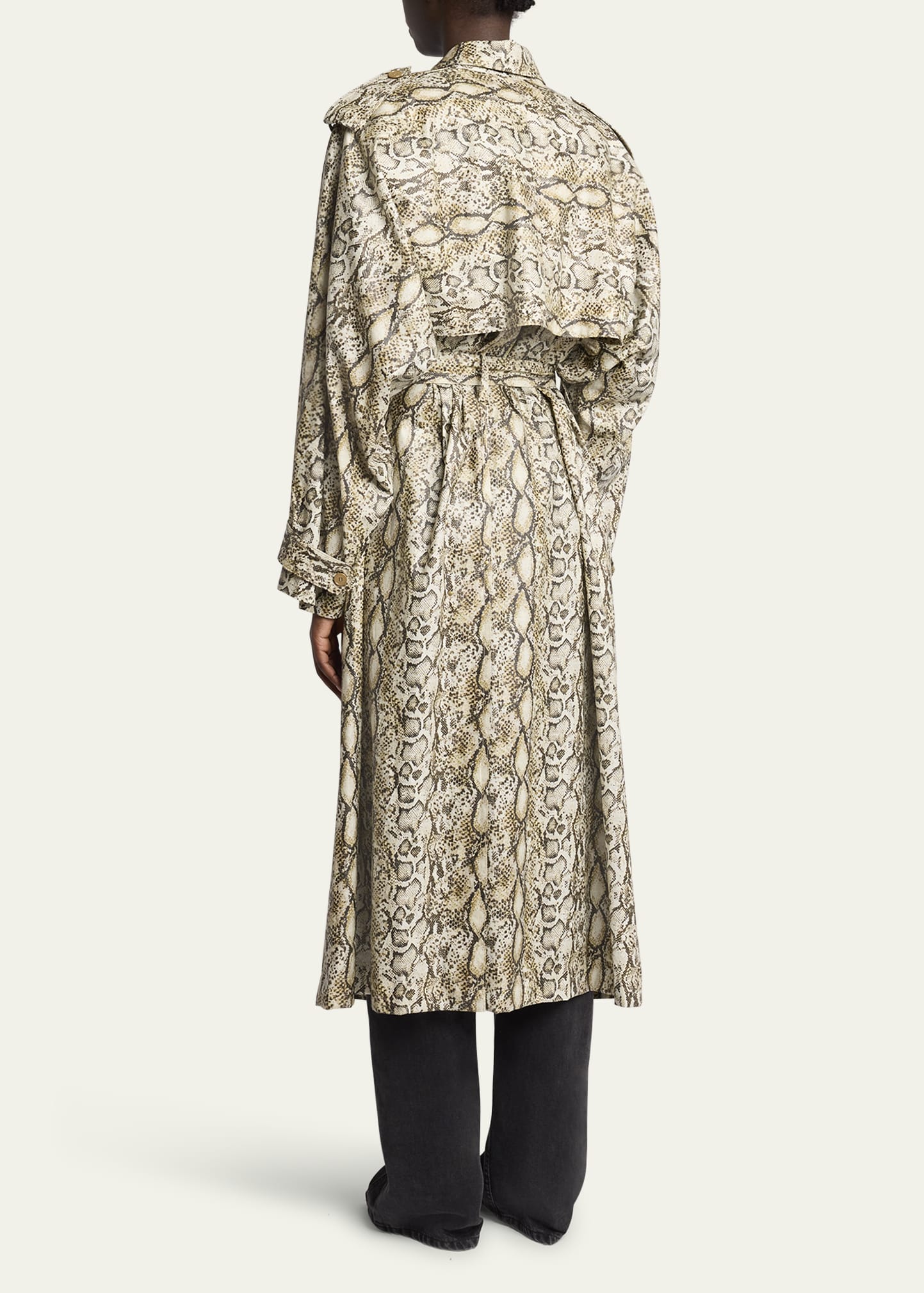 Isabel Marant Freanne Snakeskin-Print Linen Belted Trench Coat