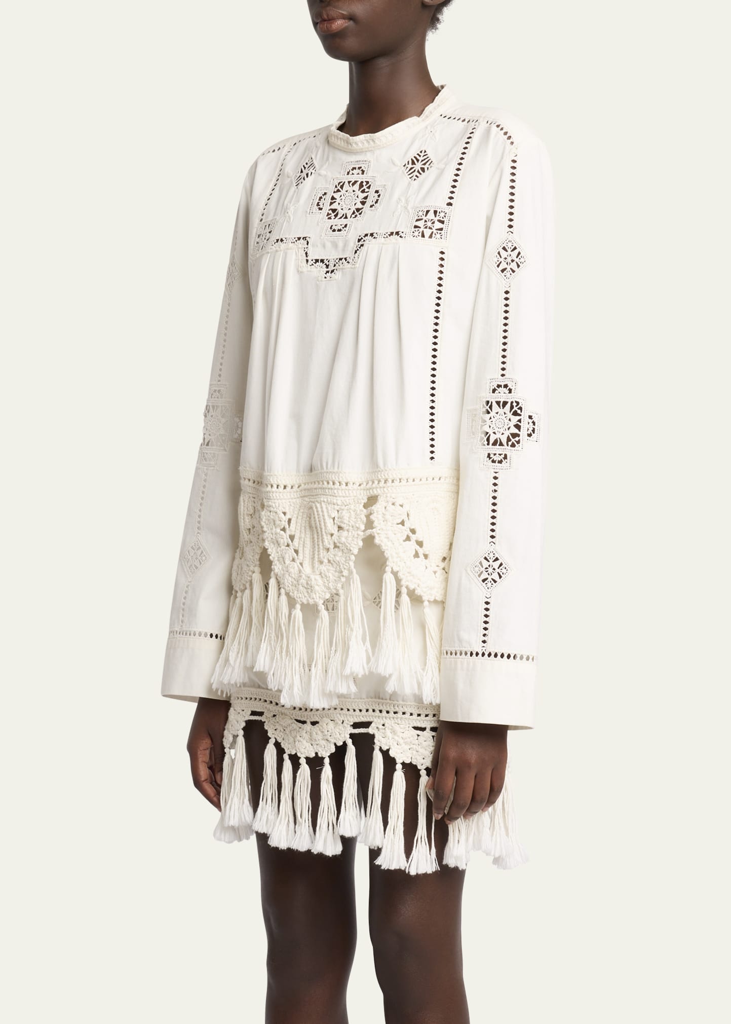 【関税&送料込】Isabel Marant Embroidered Stretch Crepe Omel Isabel Marant Severine Crochet Fringe-Hem Long-Sleeve Blouse