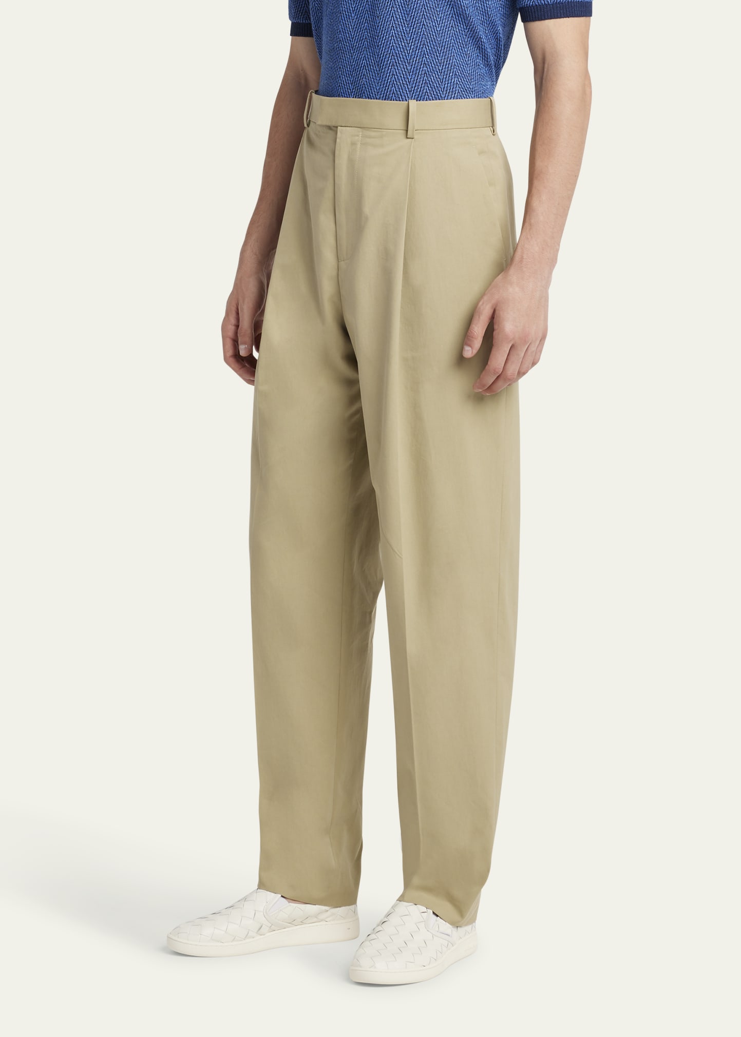 Bottega Veneta Men's Light Cotton Pleated Trousers - Bergdorf Goodman