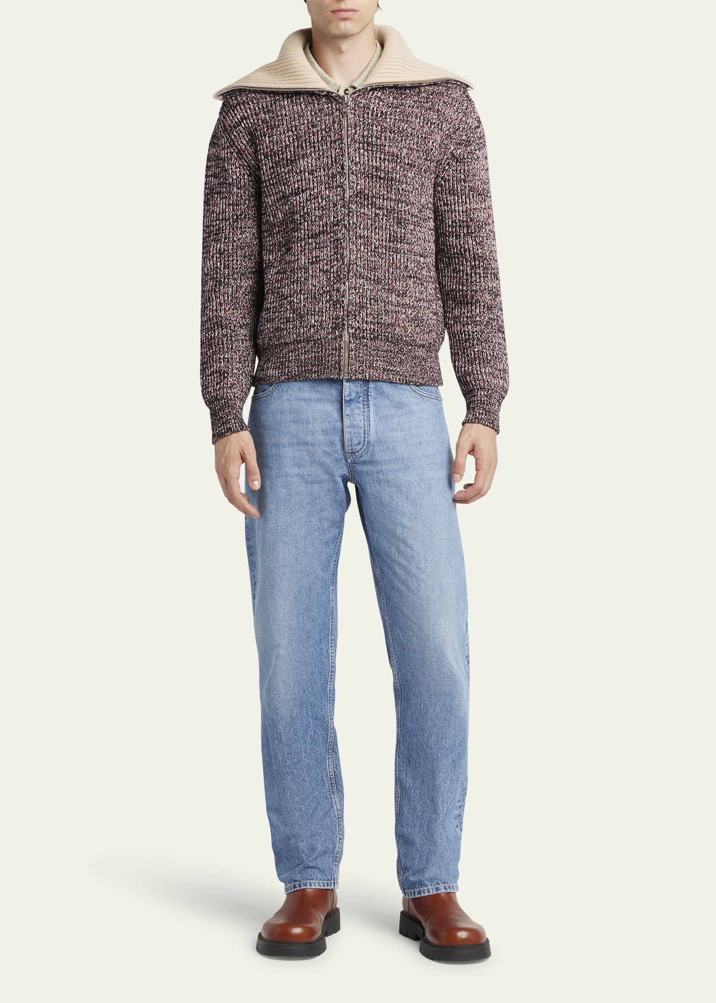 Bottega Veneta Men's Melange Sailor Collar Zip Sweater