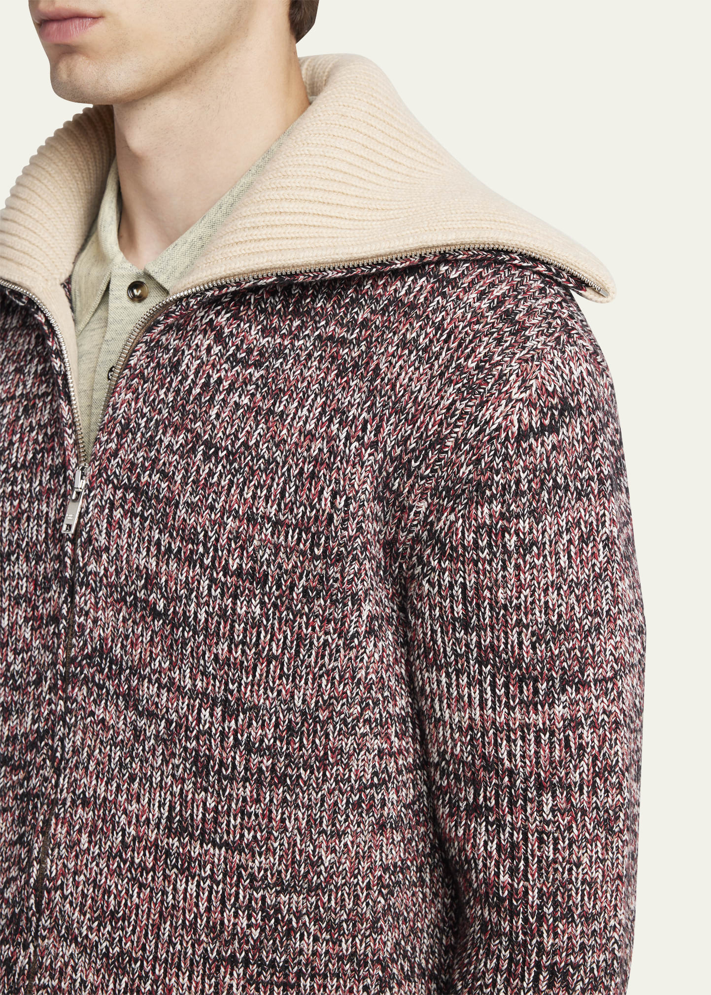 Bottega Veneta Men's Melange Sailor Collar Zip Sweater