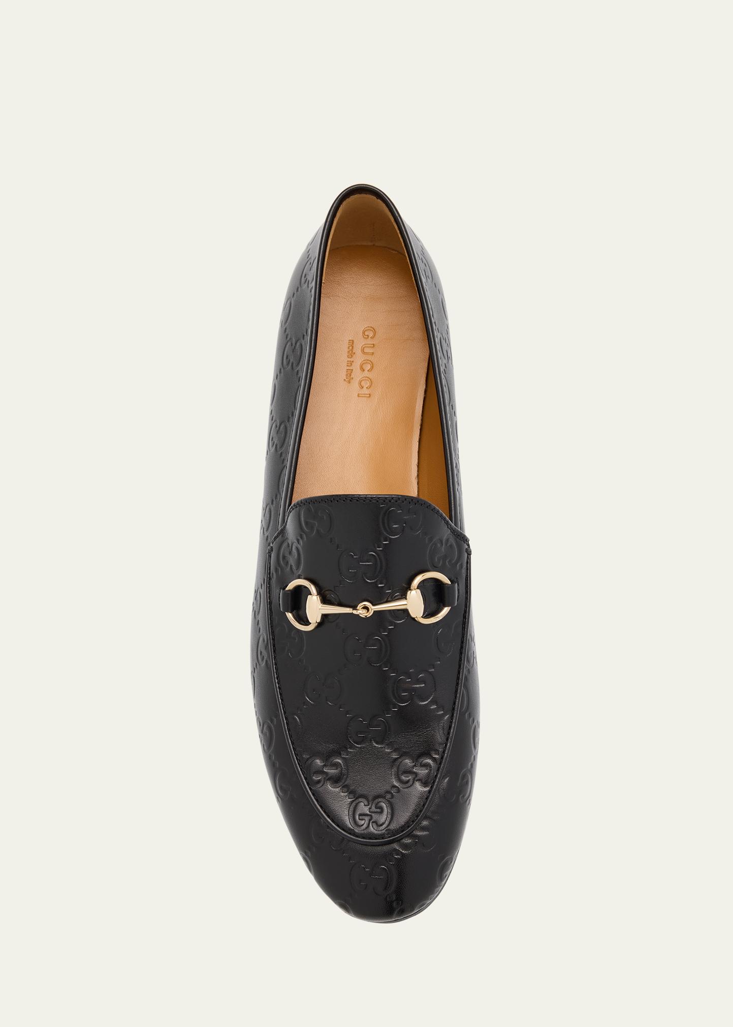 $1,090 GUCCI - Black Leather Jordaan Agnello Loafers - 12.5 (12G) Gucci Jordaan Soft Leather Loafers with Horsebit | Neiman Marcus main image 2