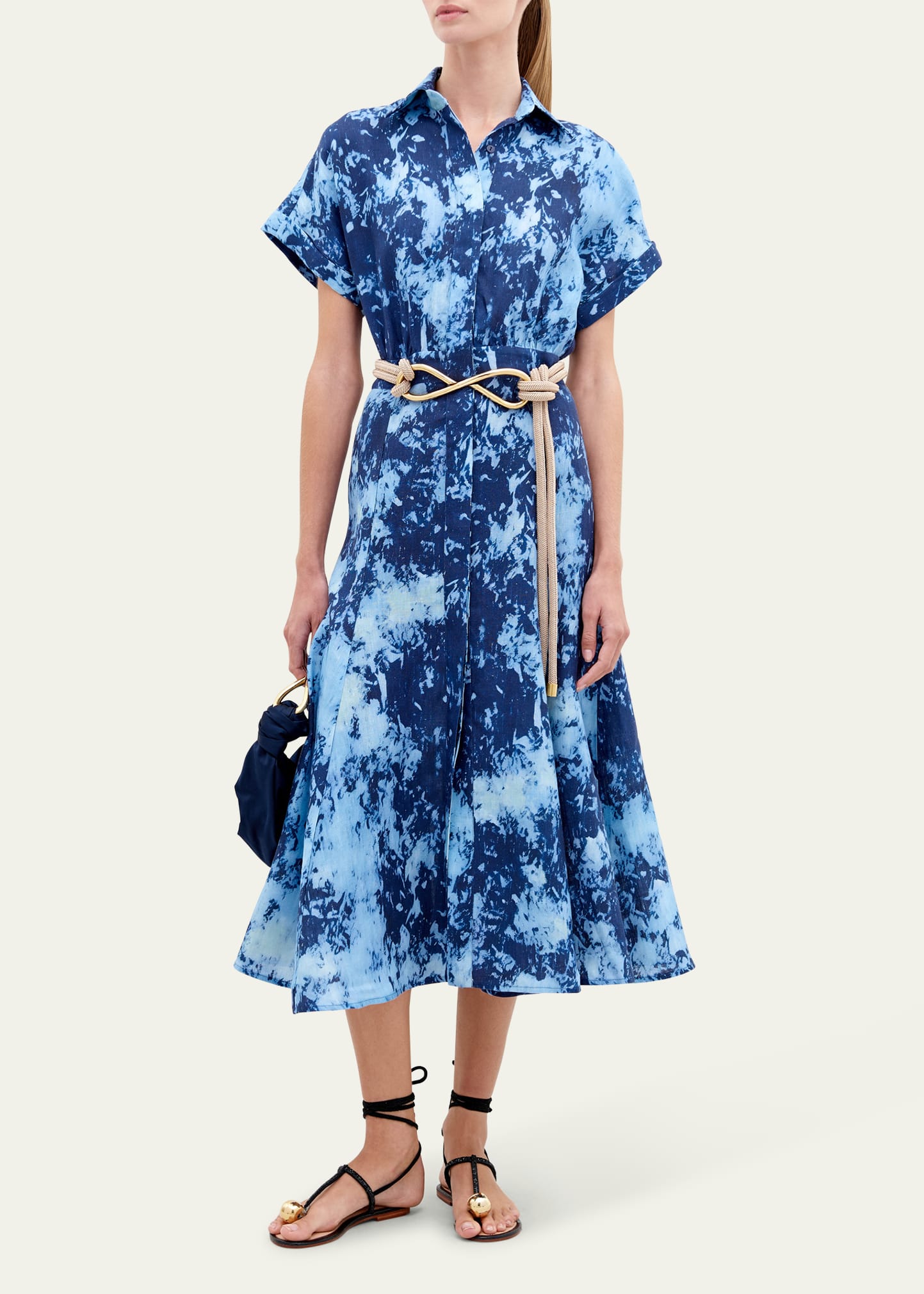 noor tie-dye linen short-sleeve midi shirtdress