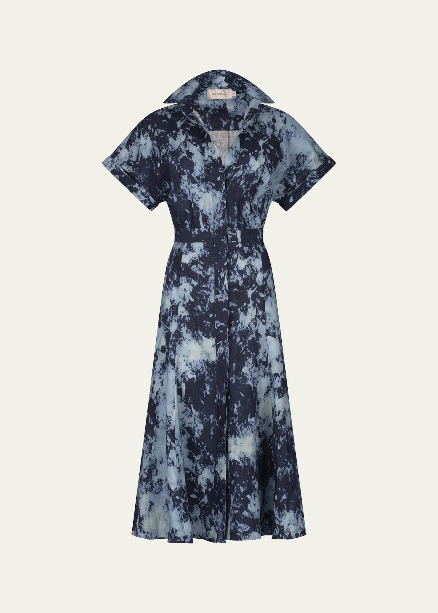 noor tie-dye linen short-sleeve midi shirtdress